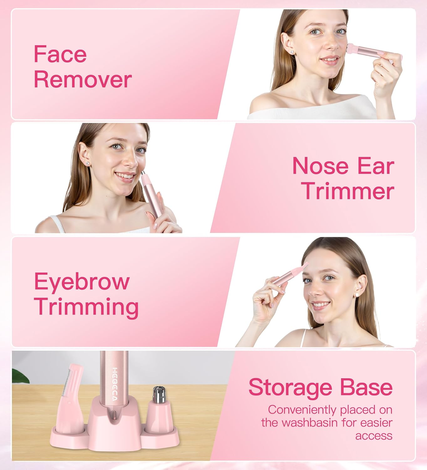 Nose Hair Trimmer for Women 3In1 Facial Hair Removal Trimmers with Storage Base - Waterproof, Portable USB Rechargeable with Travel Bag- Trims Nose, Ear, Eyebrow, Peach-Fuzz, Lips, Chin Face Hair image number 1