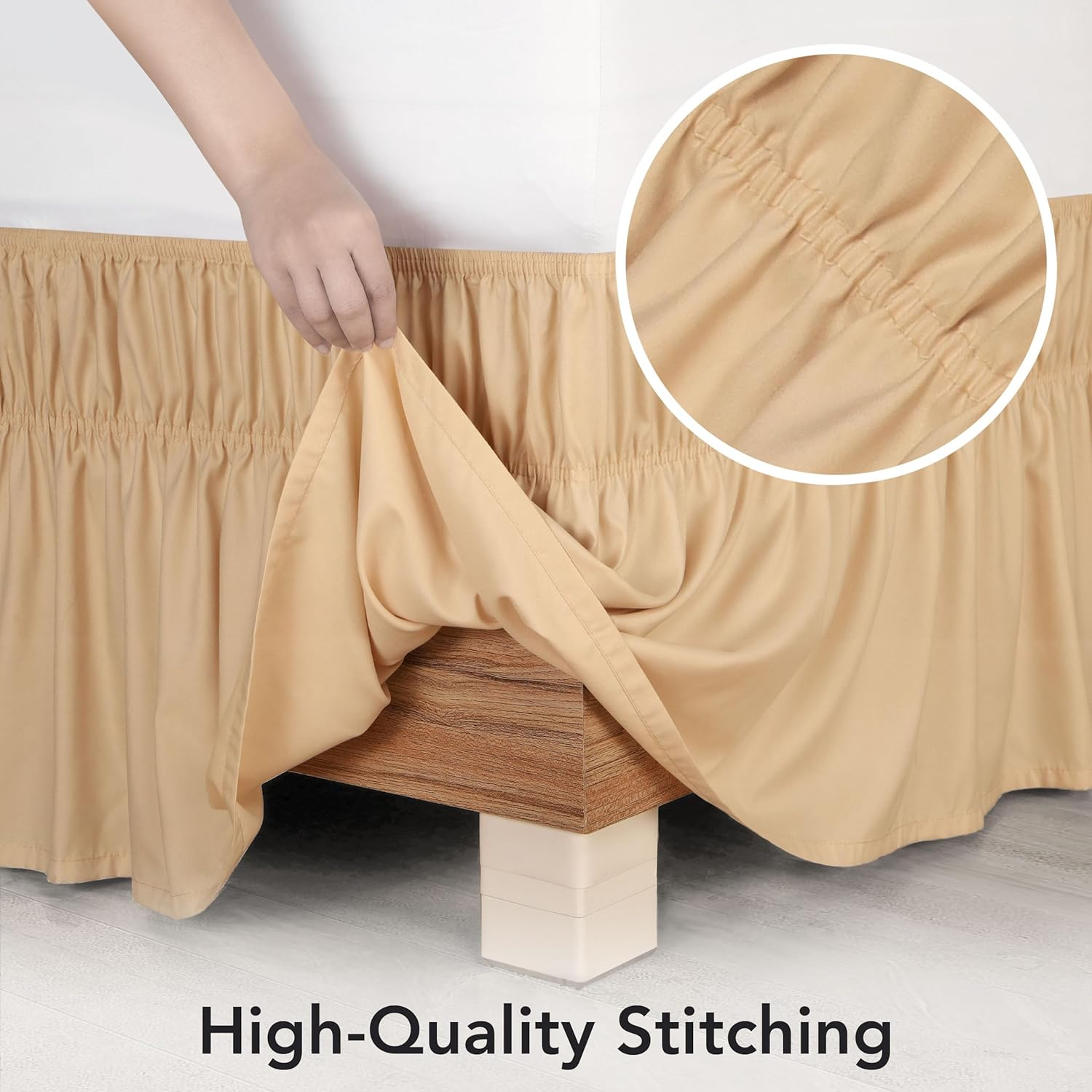 Utopia Bedding Queen Elastic Bed Ruffle - Easy Wrap around Ruffle - Microfiber Bed Skirt with Adjustable Elastic Belt 16 Inch Tailored Drop - Hotel Quality Bedskirt, Fade Resistant (Queen, Beige) image number 5