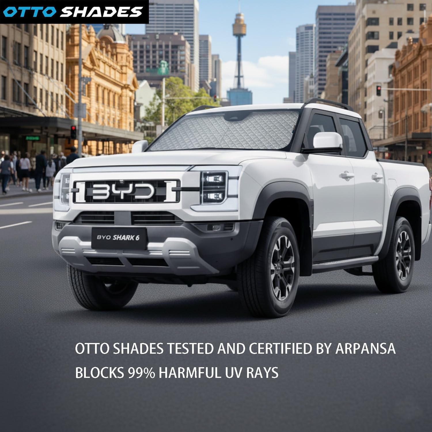 OTTO SHADES 6-Layer Extra-Thick Windscreen Sunshade for BYD Shark 2024-2025, Custom Fit, Premium UV Protection, Foldable Front Window Sun Visor, Superior Heat Insulation Keeps Car Cooler image number 3