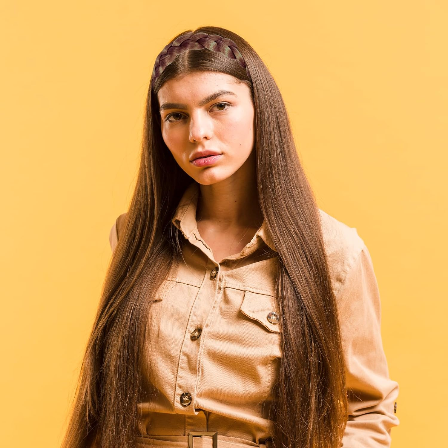 NILLOS Synthetic Hair Headband, 2 PCS Wide Braided Headband for Women (2 Colors, 40 Cm/15.74 In) image number 5