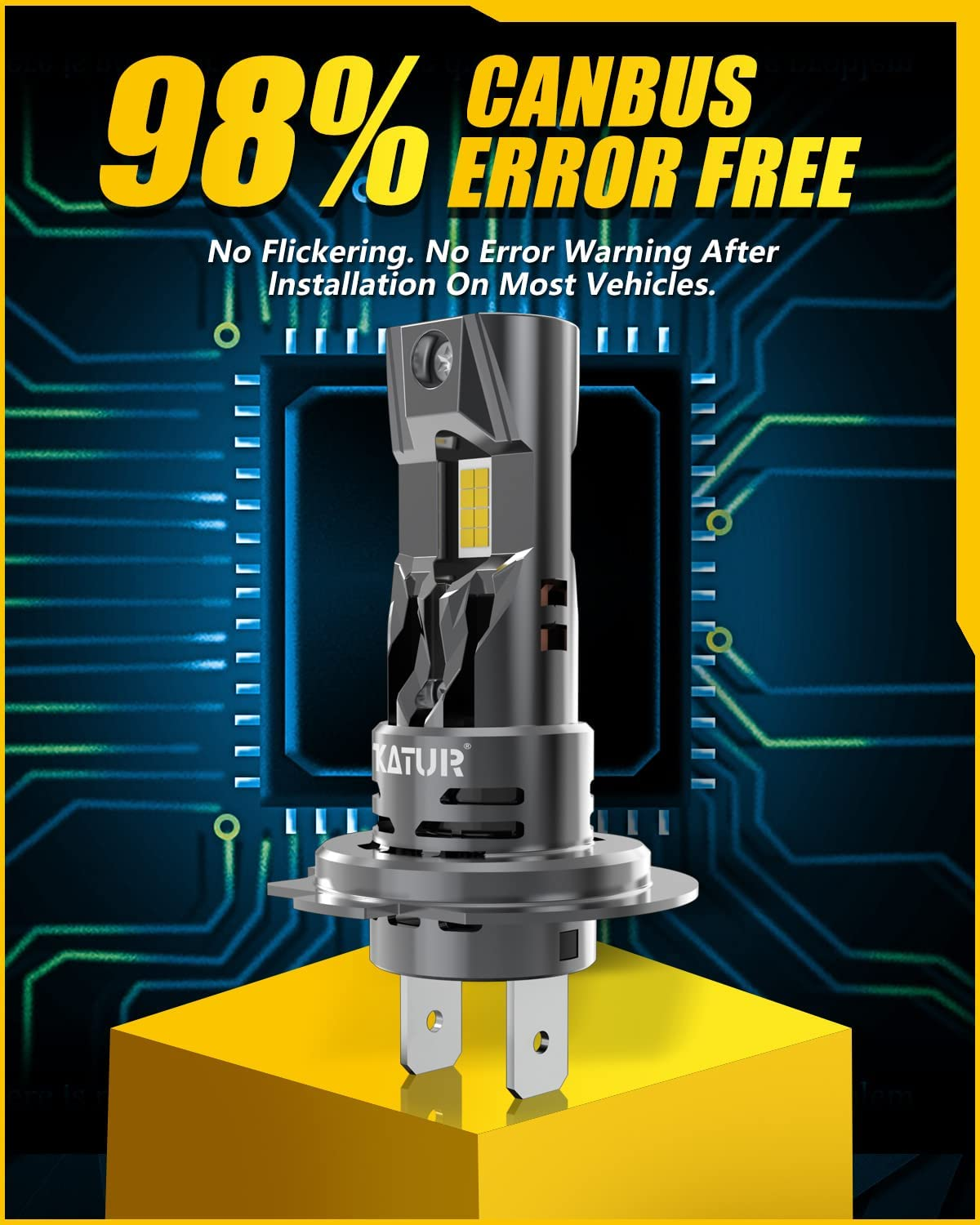 KATUR H7 LED Headlight Bulbs, 400% Brightness 16000LM 6000K Xenon White 1:1 Mini Size All-In-One Conversion Kit Non-Polarity No Adapter Required Plug and Play H7 LED Fog Light Bulb, Pack of 2 image number 6