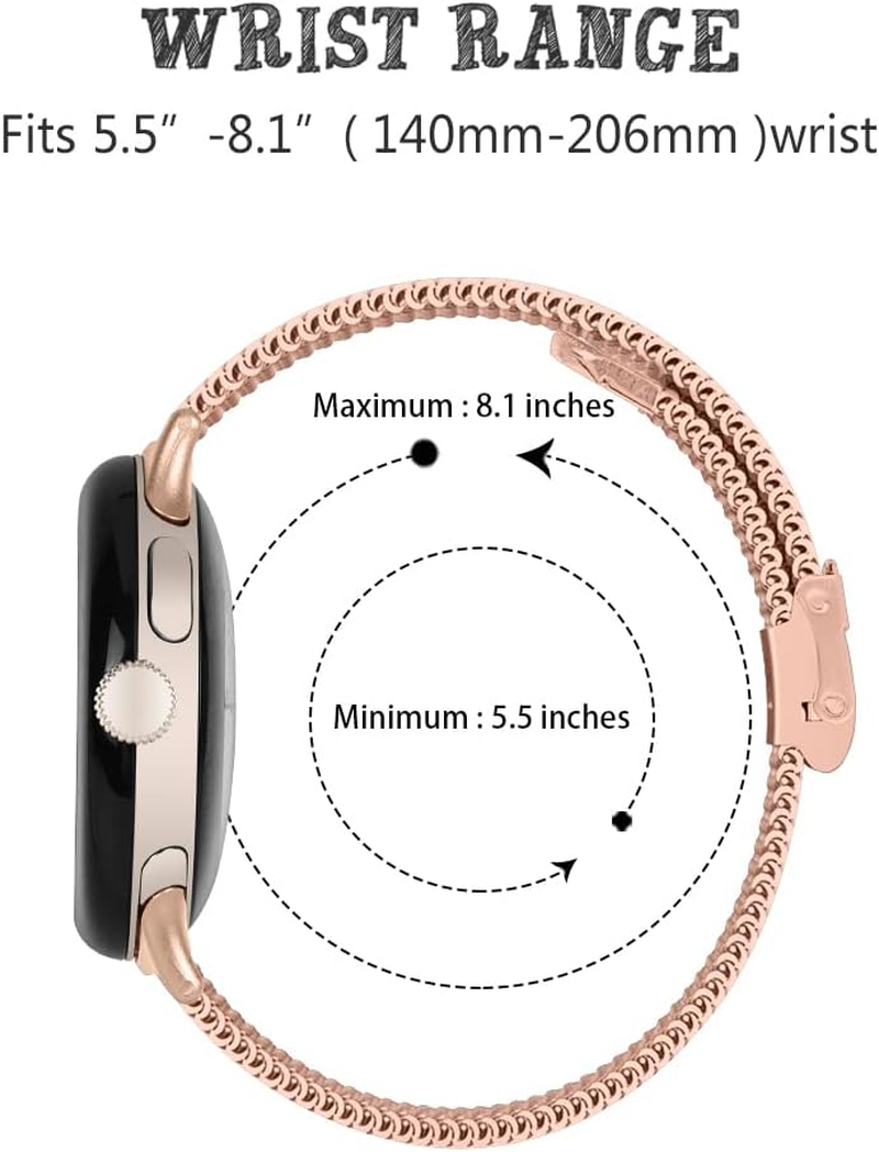 Fitturn Slim Metal Bands for Google Pixel Watch 3 41Mm/Watch 2/Pixel Watch Band Women Men, Grids Thin Stainless Steel Mesh Loop Snap Clasp Strap Replacement for Pixel Watch 3 41Mm/Watch 2/Pixel image number 6
