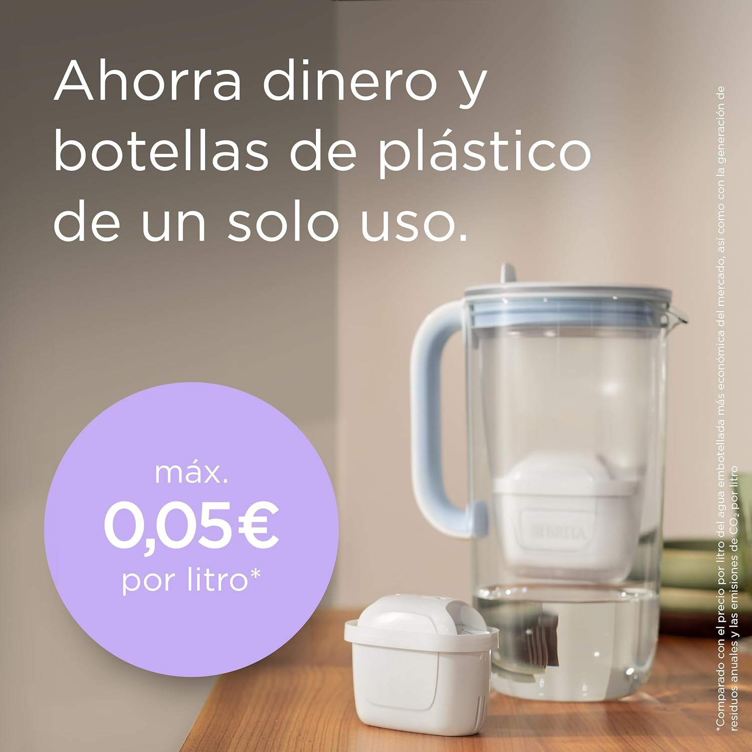 BRITA Glass Water Filter Jug Light Blue (2.5L) Starter Pack Inc. 3X MAXTRA PRO Pure Performance - Premium Glass Jug with Easy-Filling Flip-Lid and Indicator - in Sustainable Smart Box Packaging image number 4