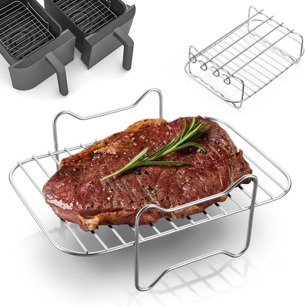 Azragon Ninja Dual Air Fryer (9-In-1), 2 Stainless Steel Racks, Heat-Insulated Clip, Oil Brush, 4 Sausage Skewers, 1 Mat, and Convection Oven Rectangular Shelf. image number 6