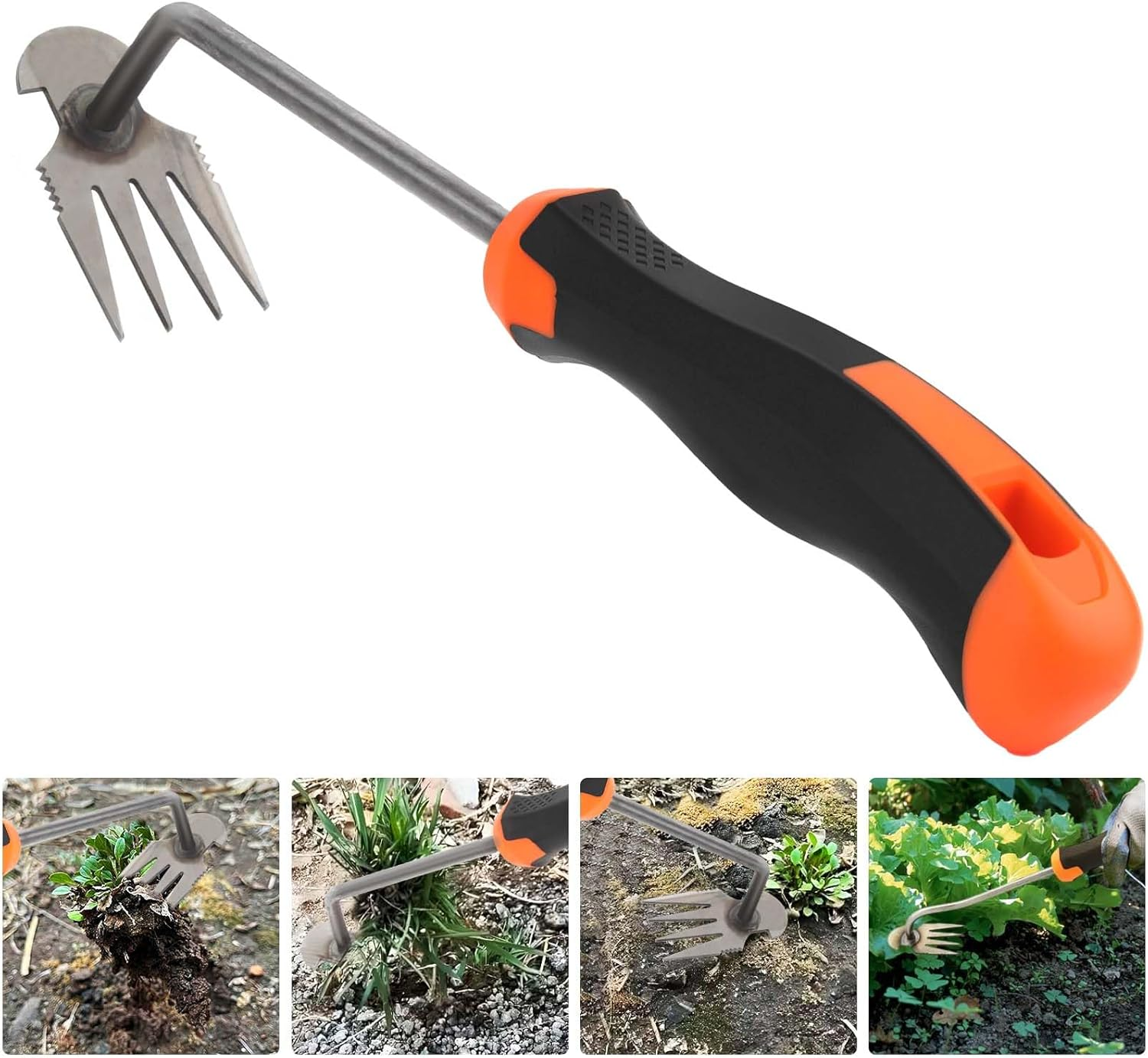 MOKIDO Weed Remover Device, Gardening Hand Weed Cutter, Weed Cutter with Handle, Garden Tool, Weed Remover Device, 4 Teeth Garden Claw, Outdoor Garden Tools image number 2