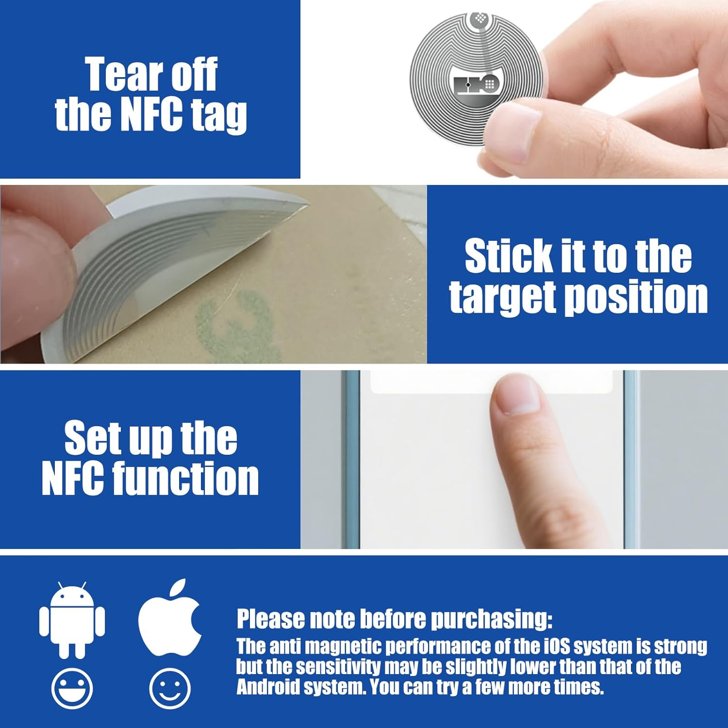 Supcomsta 50Pcs NFC Tags, NFC Stickers Ntag 215 NFC Tag, Compatible with Tagmo & Amiibo, NFC Tags Iphone/Android, Round, White image number 6