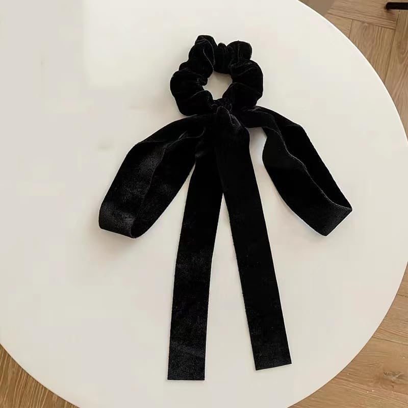Black Velver Hair Bow Ties for Women Girls Bowknot Hair Scrunchies with Ribbons for Women Elastic Hair Bows Ribbon Ponytail Holder Accessories Bowknots Hair Tie Bows Scrunchie image number 3