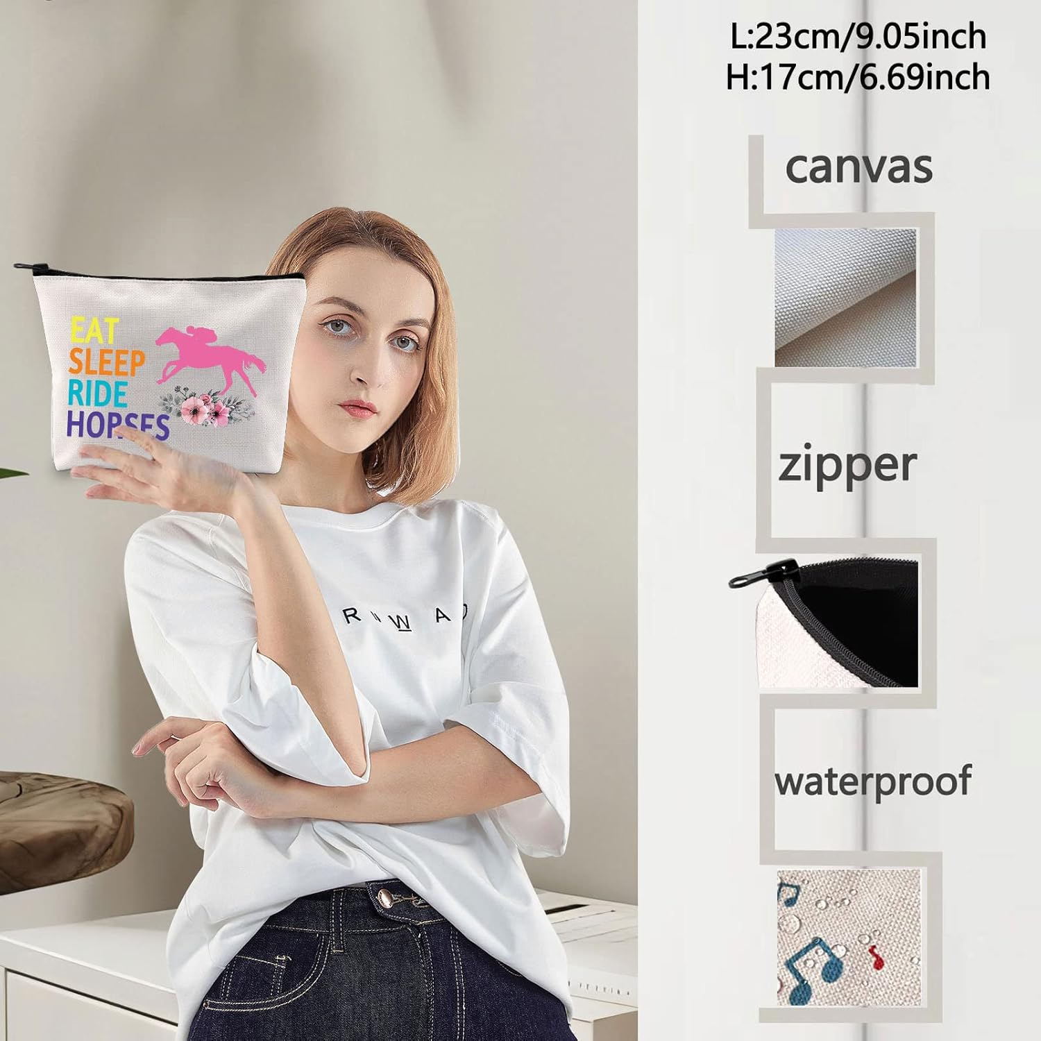 LEVLO Horse Riding Cosmetic Bag Horseback Riding Gift Eat Sleep Ride Horses Makeup Zipper Pouch Bag Horse Racing Merchandise, Eat Sleep Ride Horses, Make up Bag image number 4