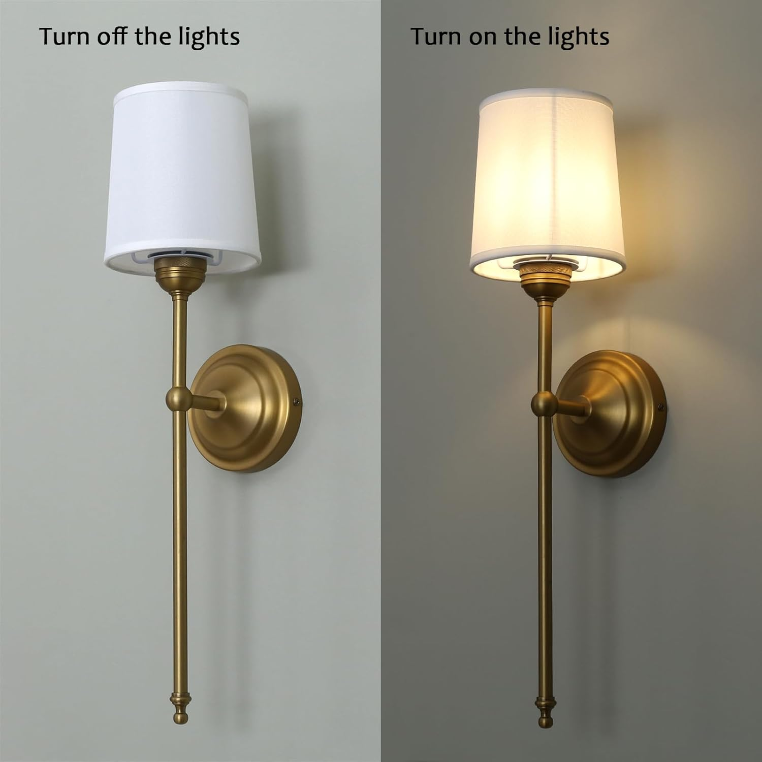 Set of 2 Pack Rustic Vintage Wall Sconce Lighting Indoor Wall Light Fixture Nightstand Lamps with Fabric Shade for Bedrooms Bedside Reading (White)