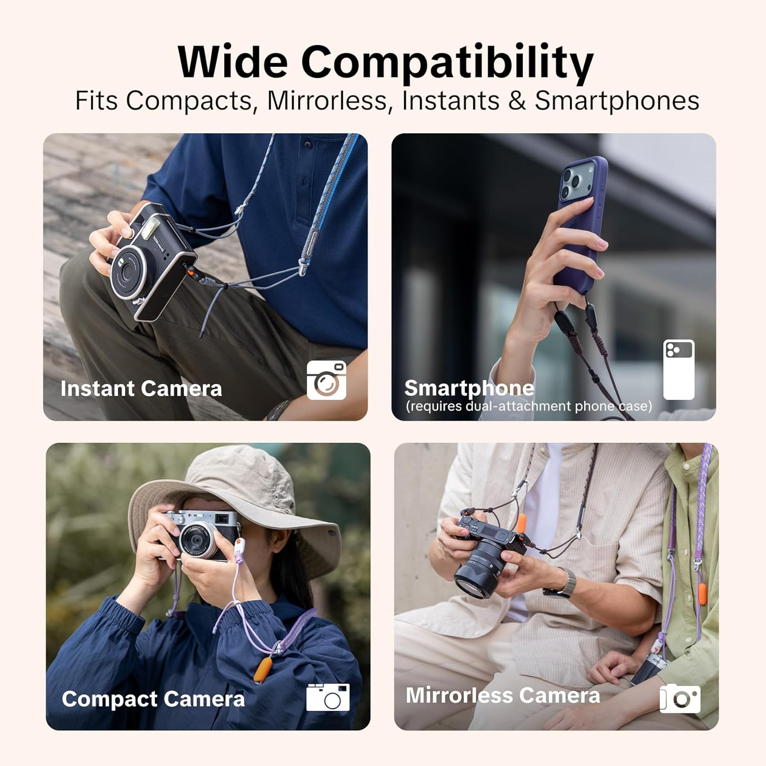 PGYTECH Camera Strap Slim for Mirrorless - Leather Harness Quick Release Adjustable Camera Neck Shoulder Strap for Compact Instant Camera and Smartphone (Trendy, Lilac Purple)