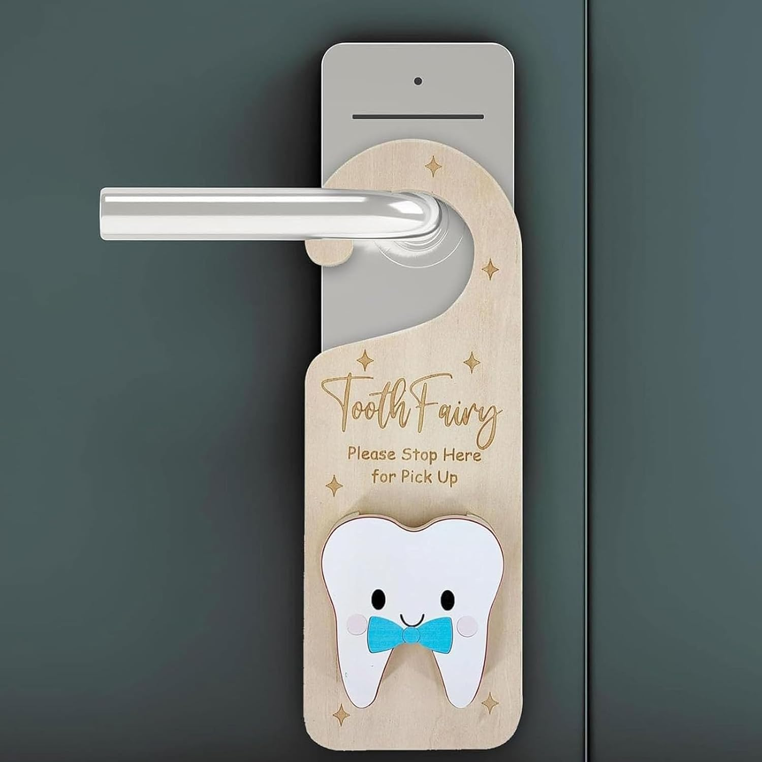 Tooth Fairy Door Hanger 3D Wooden Teeth Fairy Coin Holder, Magical Keepsake Box for Kids Room Decoration, Creative Gift Encourages Tooth Fairy Tradition (Blue) image number 1