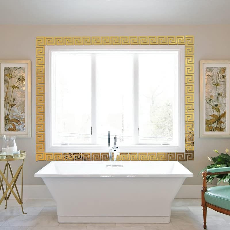 Lubise 64Pcs Gold DIY Mirror Stickers Removable Adhensive Wall Stickers Decals for Home Art Room Bedroom Background Decoration (Geometric Greek Key Pattern)&hellip; image number 2