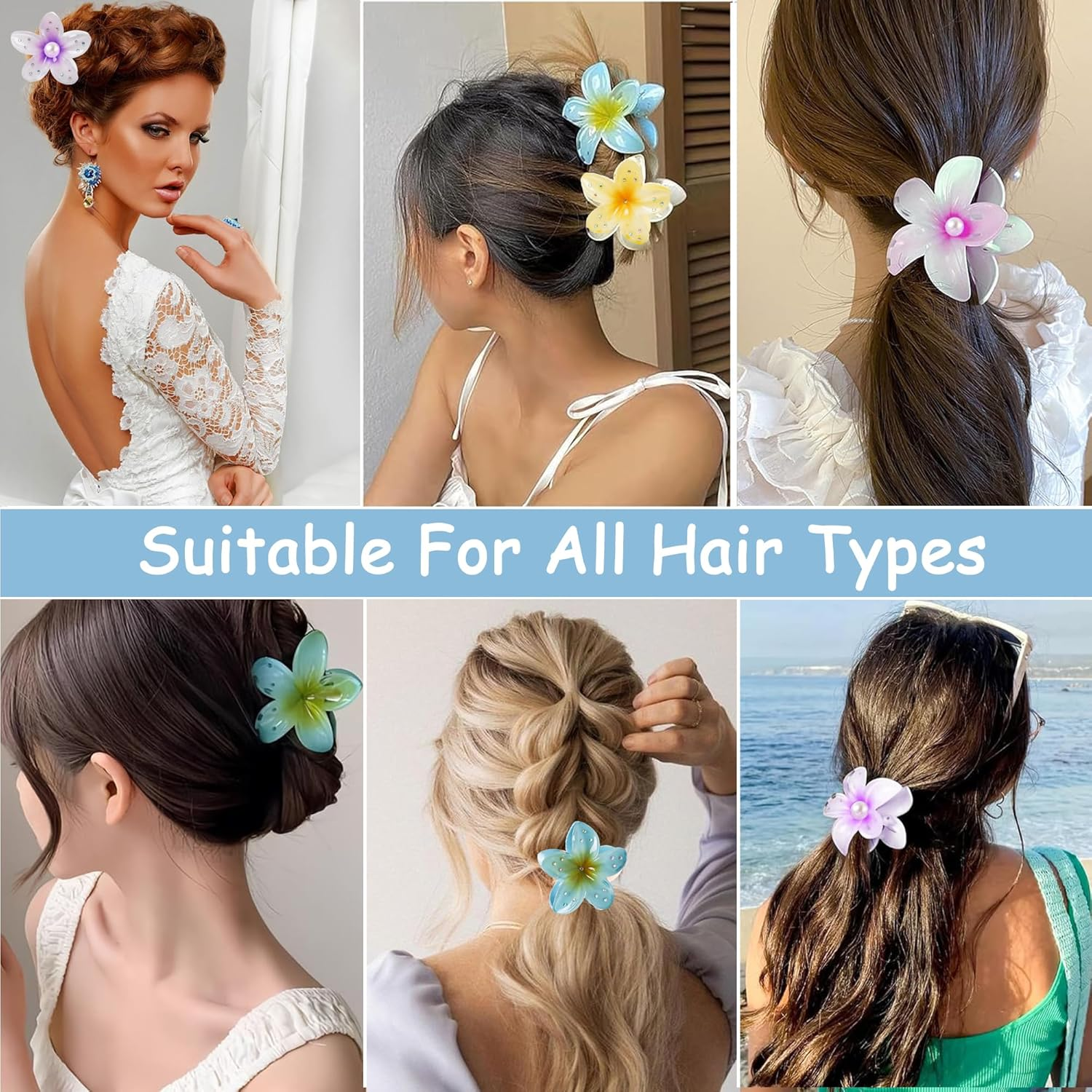 QIUMING Flower Hair Clips, Egg Flower Hair Clip, Non-Slip Hair Clips, Hawaiian Flower Claw Clips, Hair Clip, Flower with Rhinestones, Hair Styling Accessories for Thick, Thin Hair (White + Yellow + image number 1