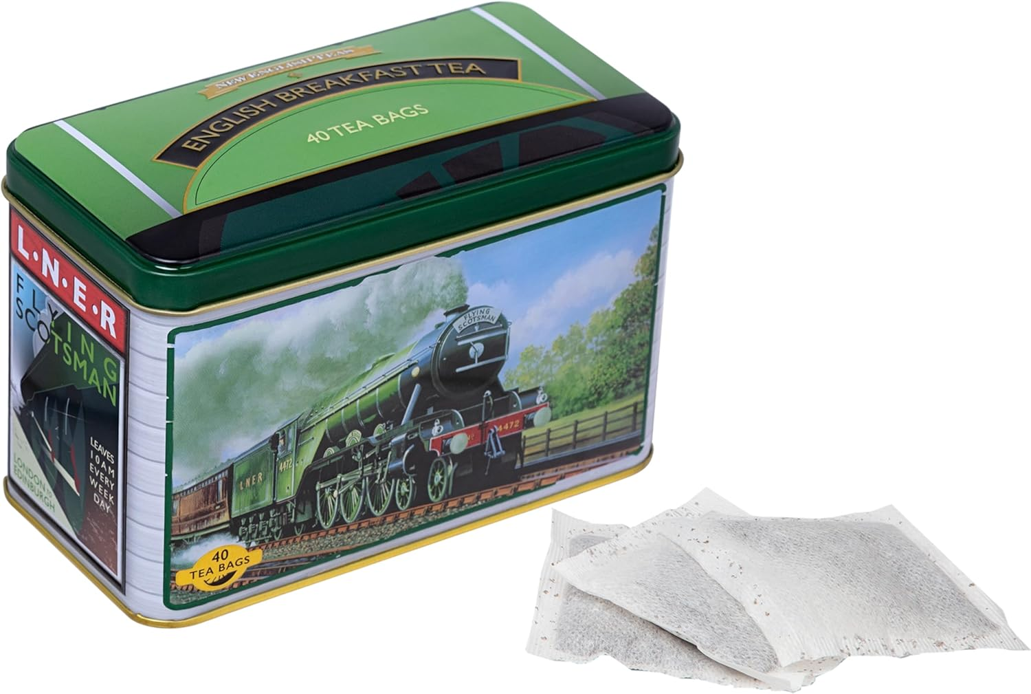 New English Teas Flying Scotsman Tea Caddy with 40 English Breakfast Teabags for Train Enthusiasts