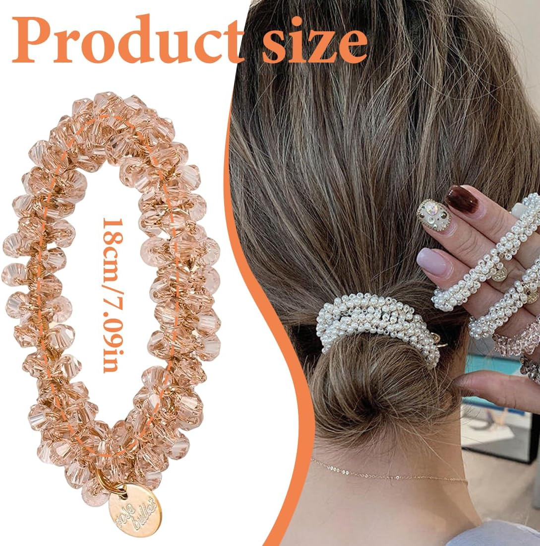 GXGM 5 Pieces Pearl Hair Bobbles Rhinestone Ponytail Holder Beads Elastic Hair Bands Hair Accessories Hairstyle Accessories Hair Accessories for Women and Girls image number 5