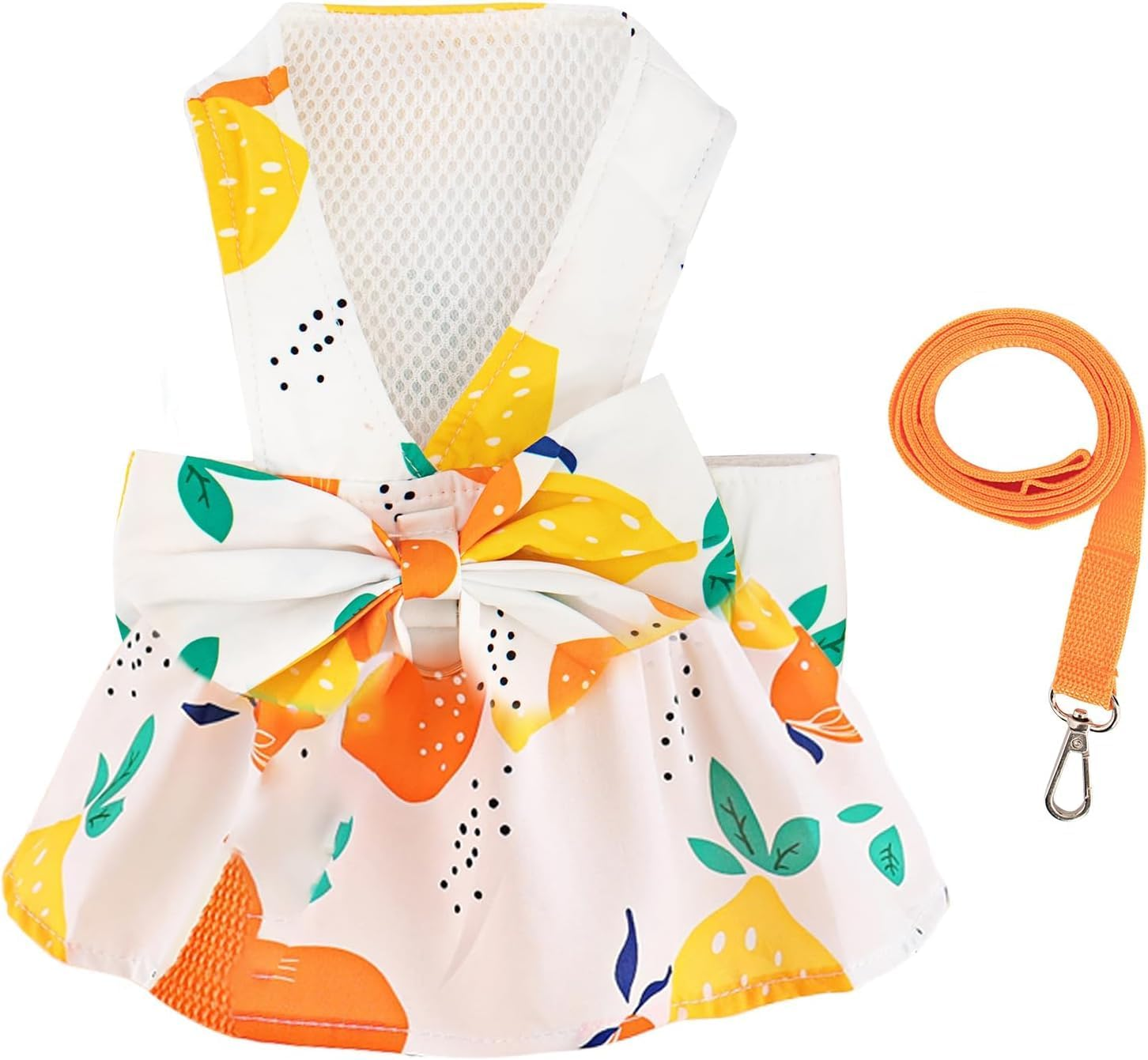 Small Dog Dress Harness and Leash Set Dog Dresses for Small Dogs Cat Girl Summer Cat Apparel Cute Bow Dog Harness Dress Floral Puppy Princess Vest Dress Pet Clothes (Orange Lemon, XL) image number 1