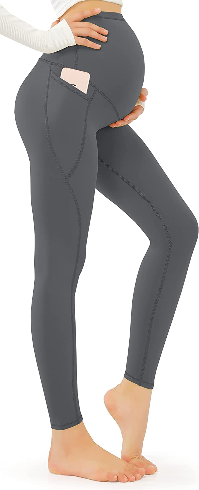 JOYSPELS Maternity Leggings over the Belly with Pockets Non-See-Through Workout Pregnancy Leggings