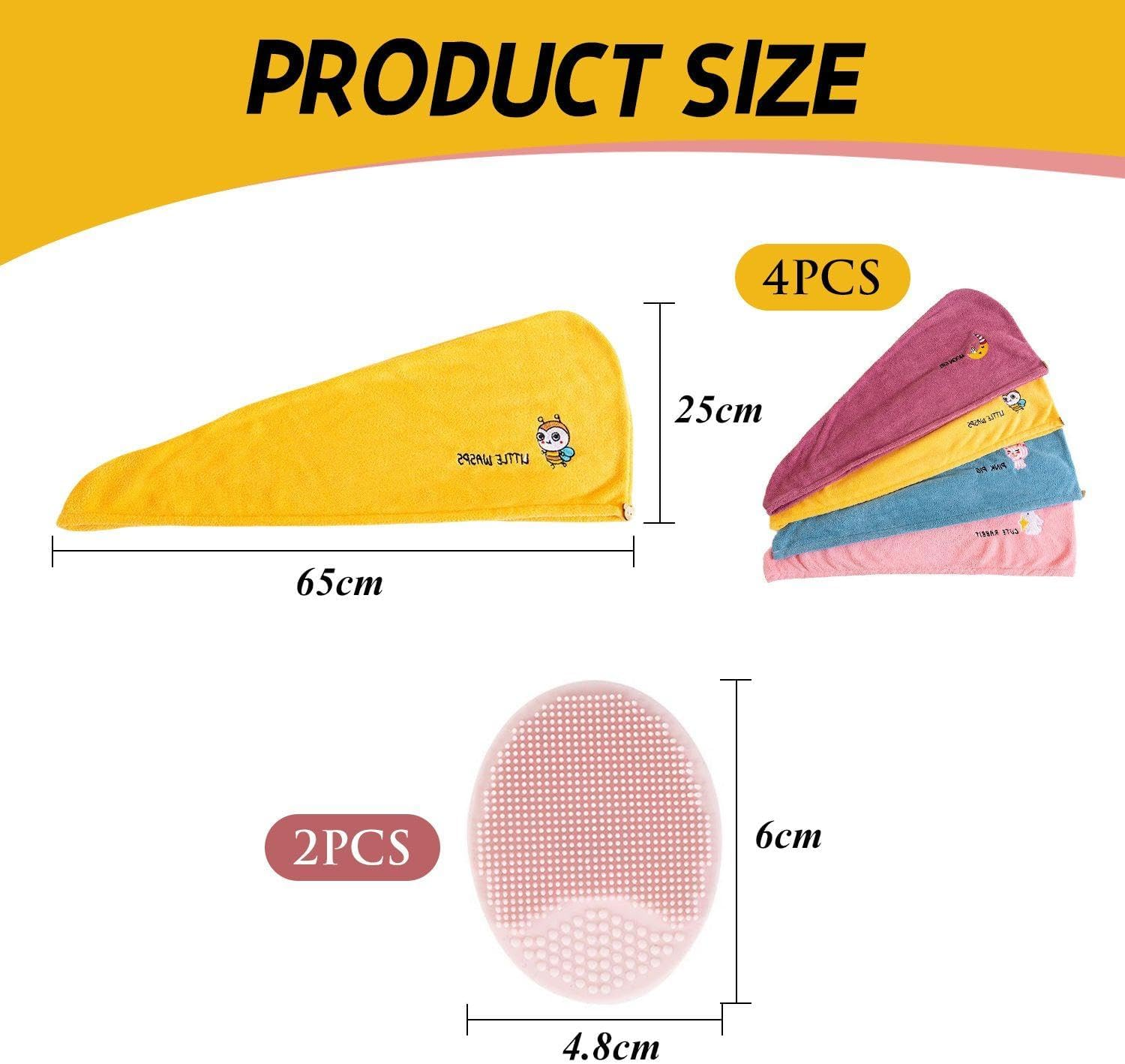 4 Pieces Dry Hair Cap, 2 Face Wash Brushes, Coral Mine Soft Turban, Long Hair Cap for Women, Water Absorbent Embroidered Towel, Bath Accessories image number 2