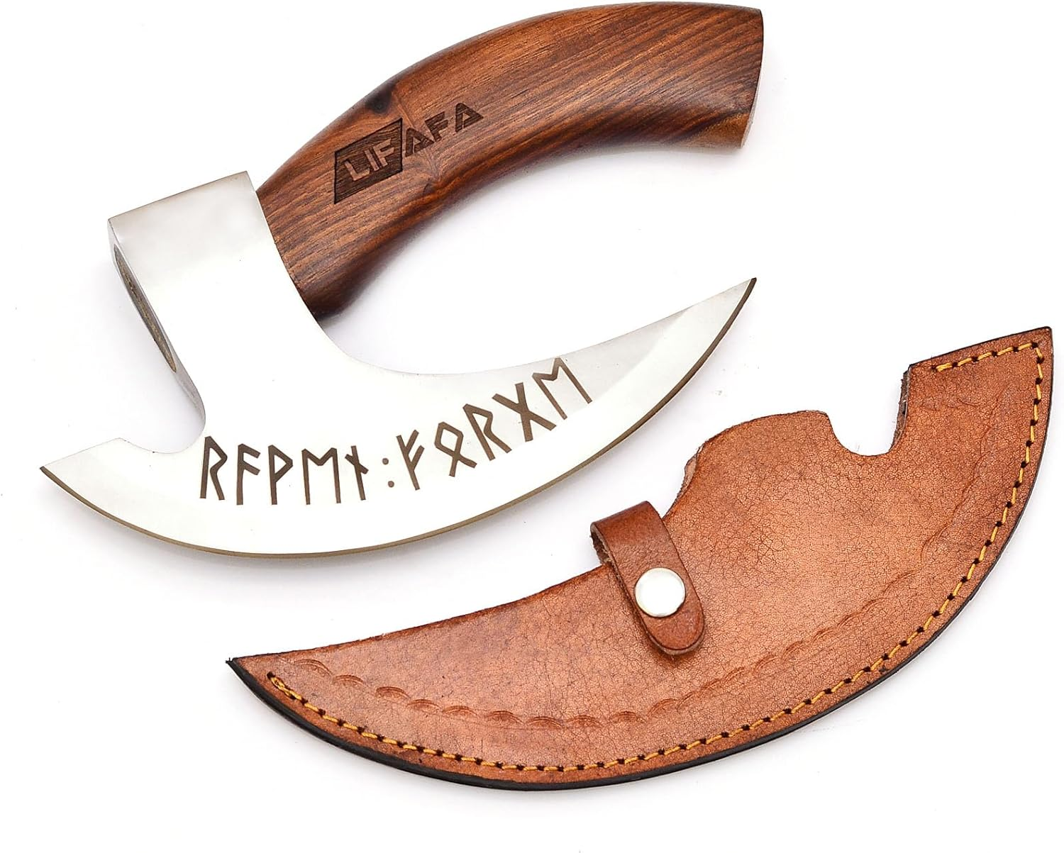 LIFAFA Handmade Viking Pizza Cutter Beautiful Axe with Unique Leather Sheath Stainless Steel Blade with Rosewood Handle AU image number 5