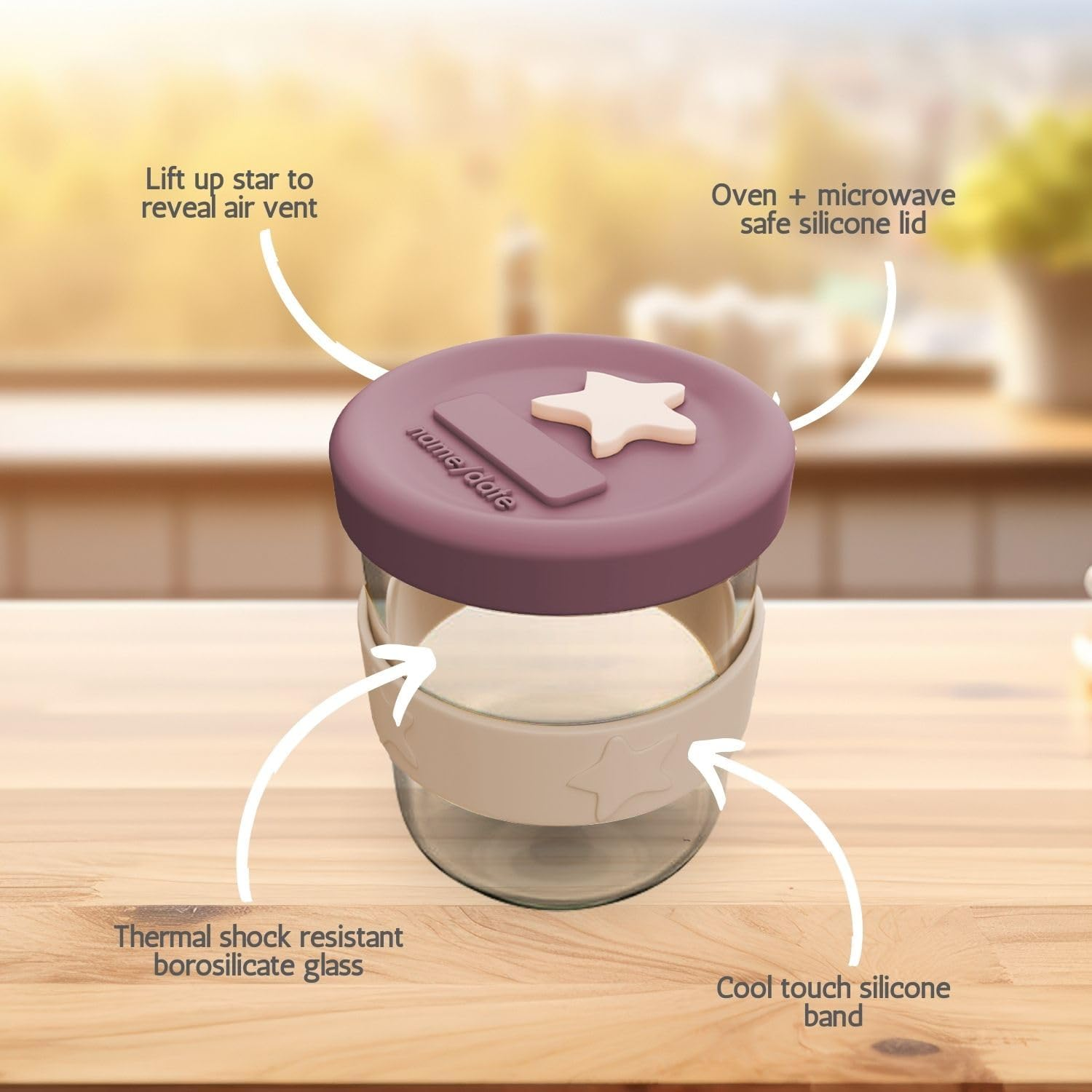 Cherub Baby Durable Non-Toxic BPA Free, Leak-Proof, Microwave, Oven, Freezer Safe Silicone & Glass Baby Food Storage Container Jar with Airtight Lid Pack of 2 180Ml - Dusty Rose/Sand - Cerulean  Sage image number 6