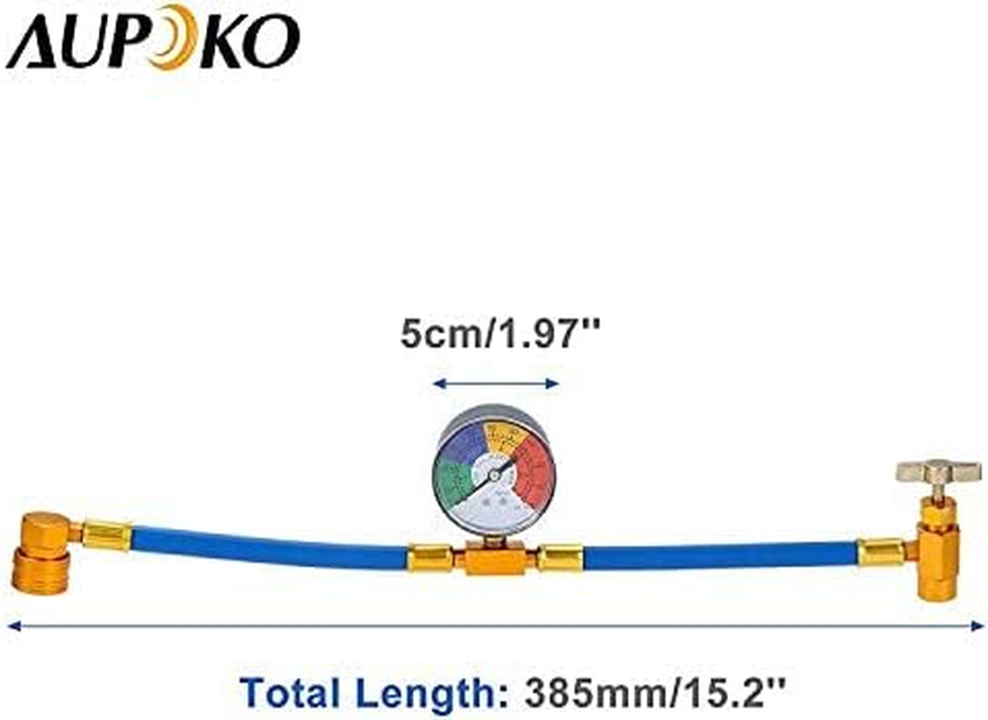 Aupoko R134A AC Refrigerant Charge Hose Kit, 1/2&rsquo;&rsquo; Acme Can Opener Tap Dispensing Valve, and Recharge Hose with Pressure Gauge, Fits for Car AC Air Conditioning Refrigerant image number 1
