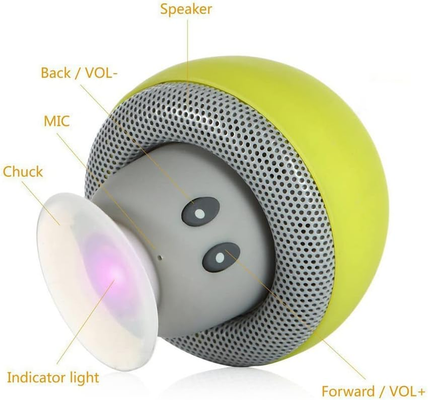 Mini BT Mushroom Speaker Wirelessly Portable Subwoofer with Mic & Suction Cup for Pads/Smartphones ALKOY