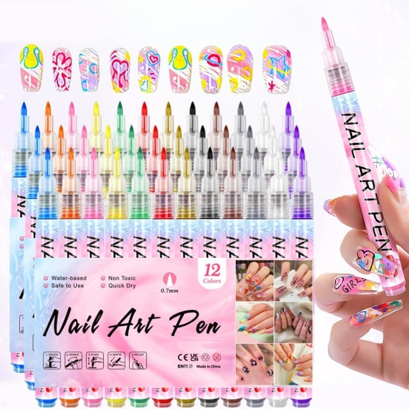 12 Colors Nail Art Pens Set, Nail Doodle Pens for Home Salon, Nail Art Markers Polish Pen, Nails Art Design, Manicure Nail DIY Decoration