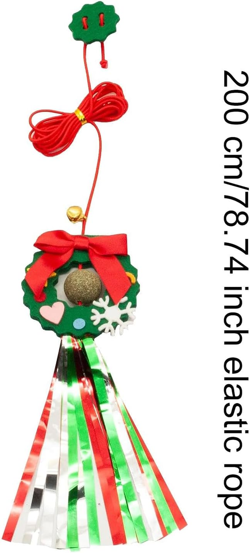 Christmas Cat Toys for Indoor Cats | Christmas Interactive String Feather Cat Toys | 2M Elastic Rope Hang Door Retractable Cat Toy for Indoor Cats Kitten image number 3
