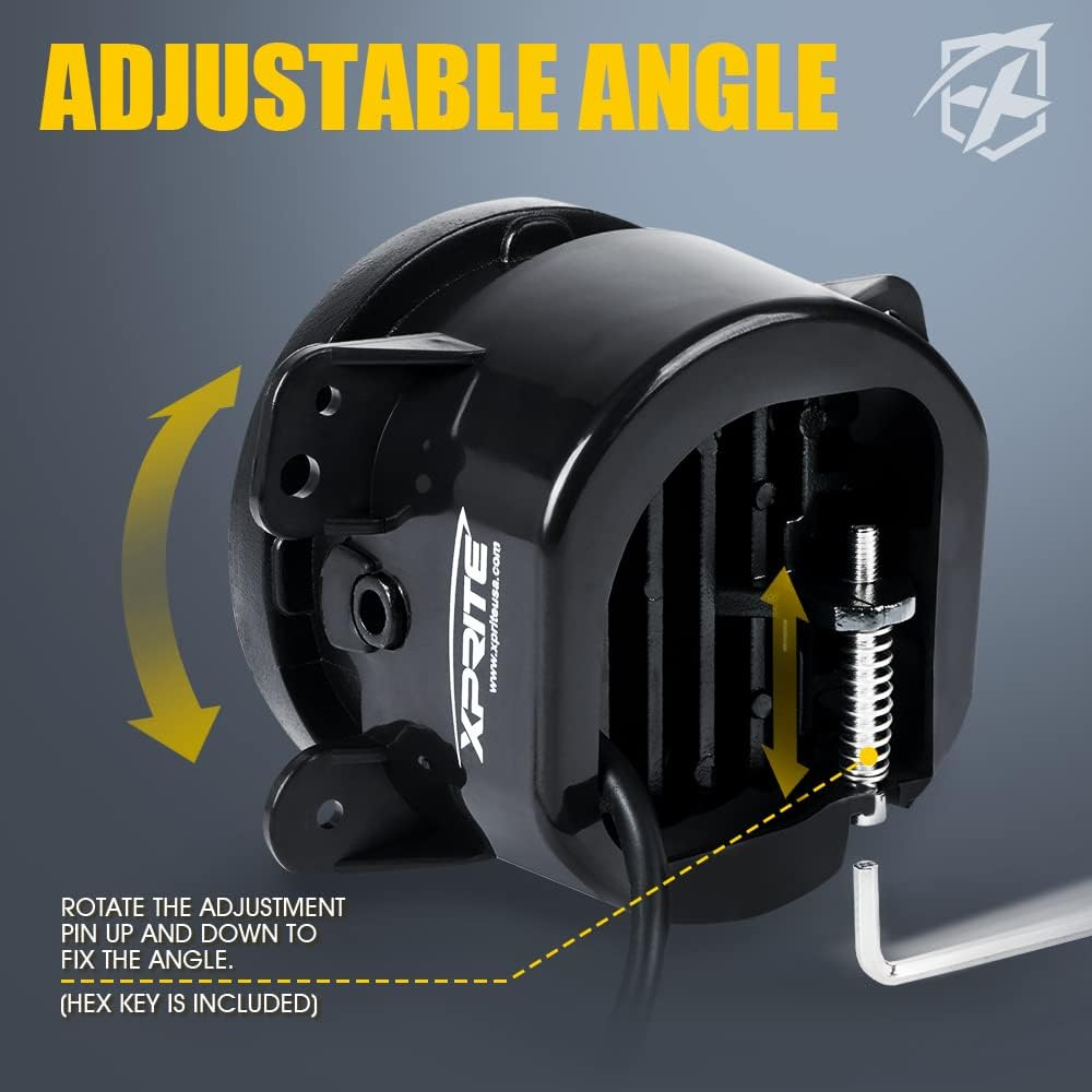 Xprite 4" Inch Amber LED Fog Light Compatible with 2007-2018 Jeep Wrangler JK Unlimited Jku, Driving Offroad Foglights, DOT Approved Front Bumper Replacements Fog Lamps, Amber - White image number 4