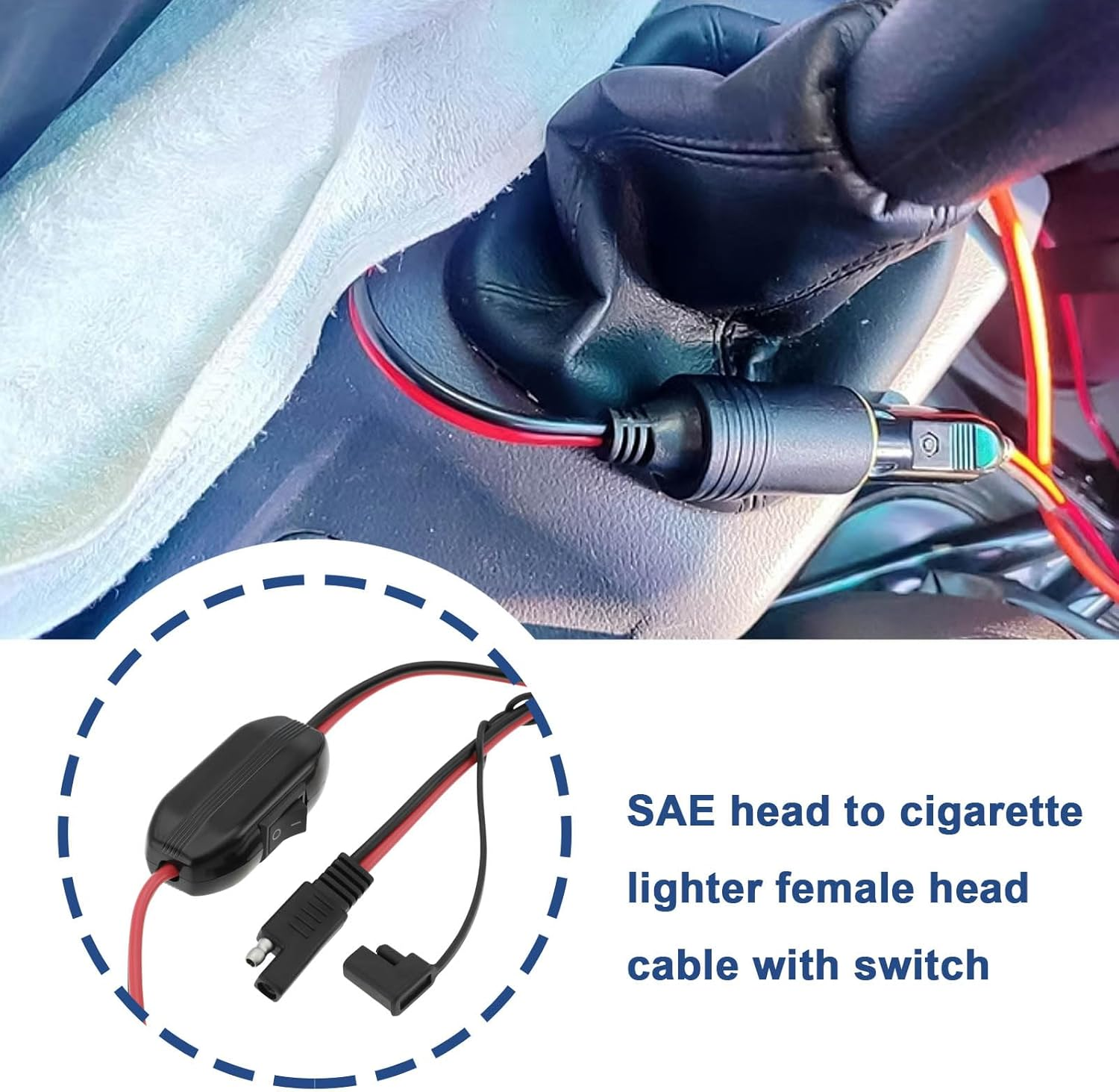 2 Pin SAE to Female Cigarette Lighter with Switch SAE to Cigarette Lighter Plug SAE to Female Quick Release Connector for Motorcycles Rvs Trucks image number 4