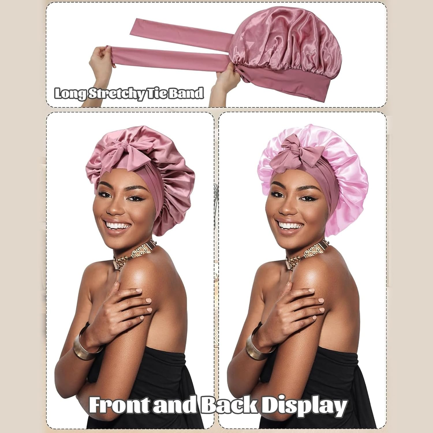 Oiieco Silk Bonnet for Sleeping, Satin Bonnet, Comfortable and Soft, Satin Lined Hood with Tie, for Women and Girls for Curly Hair image number 2
