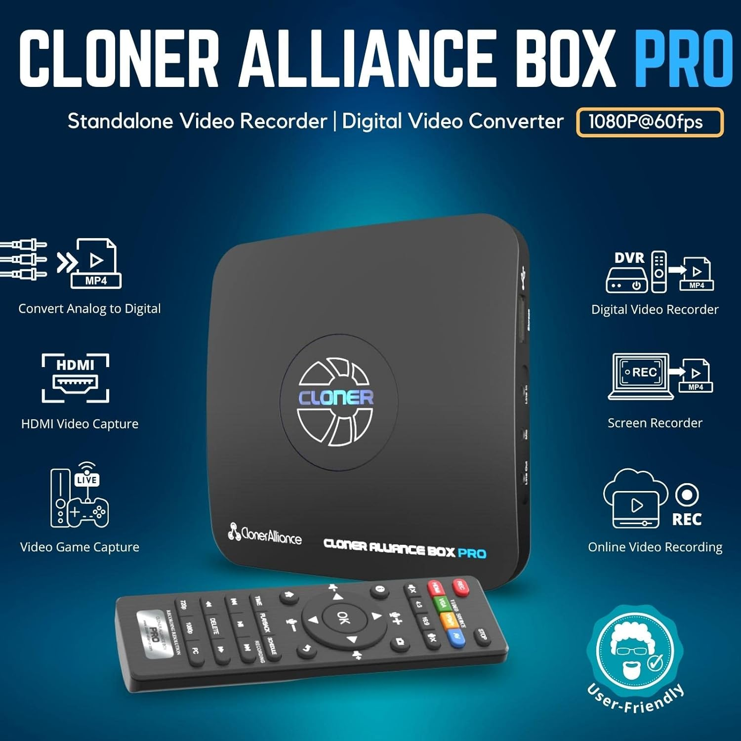 Cloneralliance Box Pro, 1080P@60Fps Video Recorder, DVR with HDMI Capture, Playback on TV. Rca/Ypbpr/Vga to Digital Converter. No PC Required. Supports PVR/OTA. image number 6