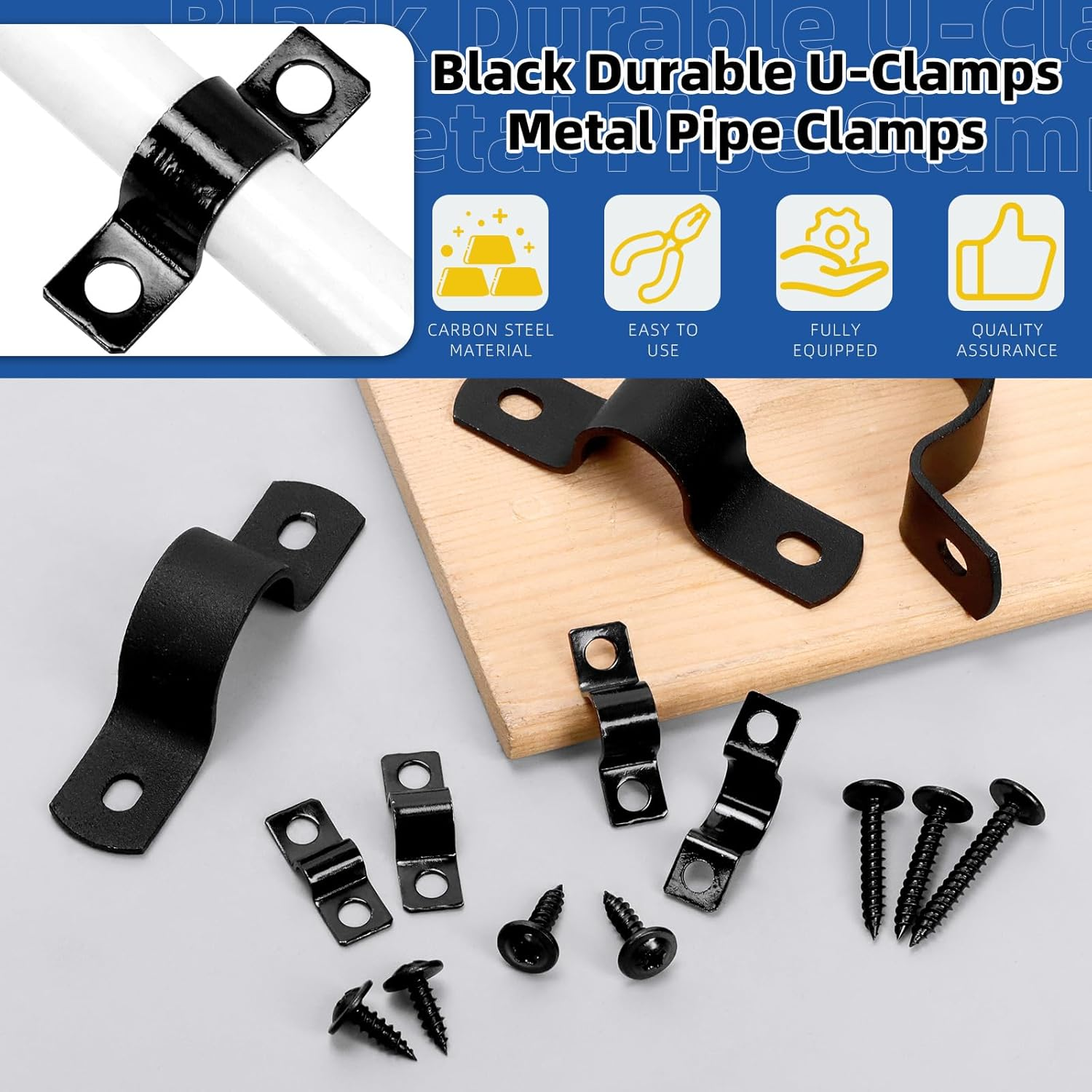 Glarks 30Pcs 25Mm Pipe Strap Clamp, Black Carbon Steel 2 Hole Strap Heavy Duty Rigid Pipe Strap U Bracket Tube Strap Cable Clamp Hanger Tension Tube Clip with Screw for Pipe Tube Cable Fixing image number 6