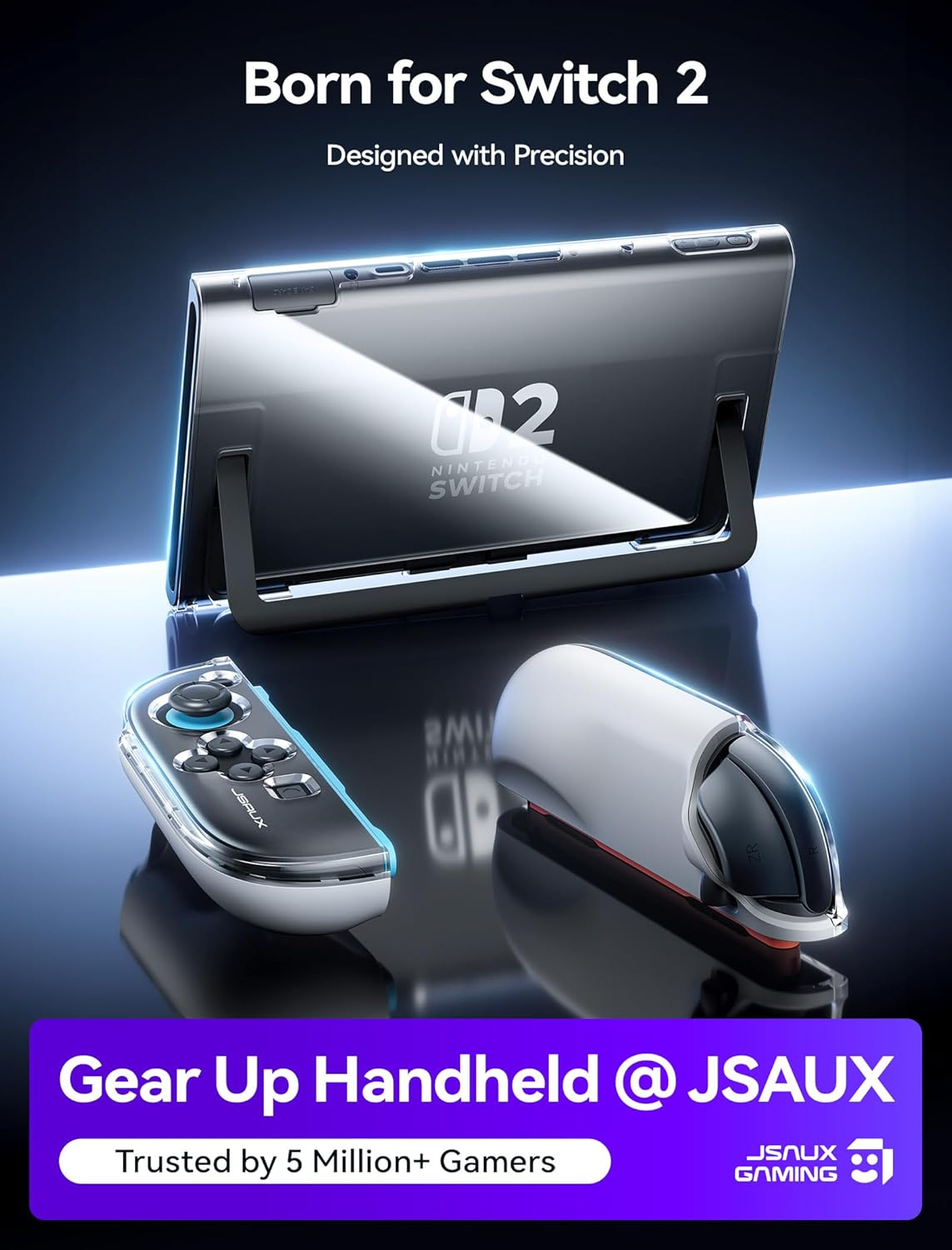 JSAUX Dockable Case for Nintendo Switch 2 2025, PC+TPU Grip Protective Cover for Switch2 Accessories, Clear Protective Case Compatible with Switch 2 Console & Joycon Controller, Split Design