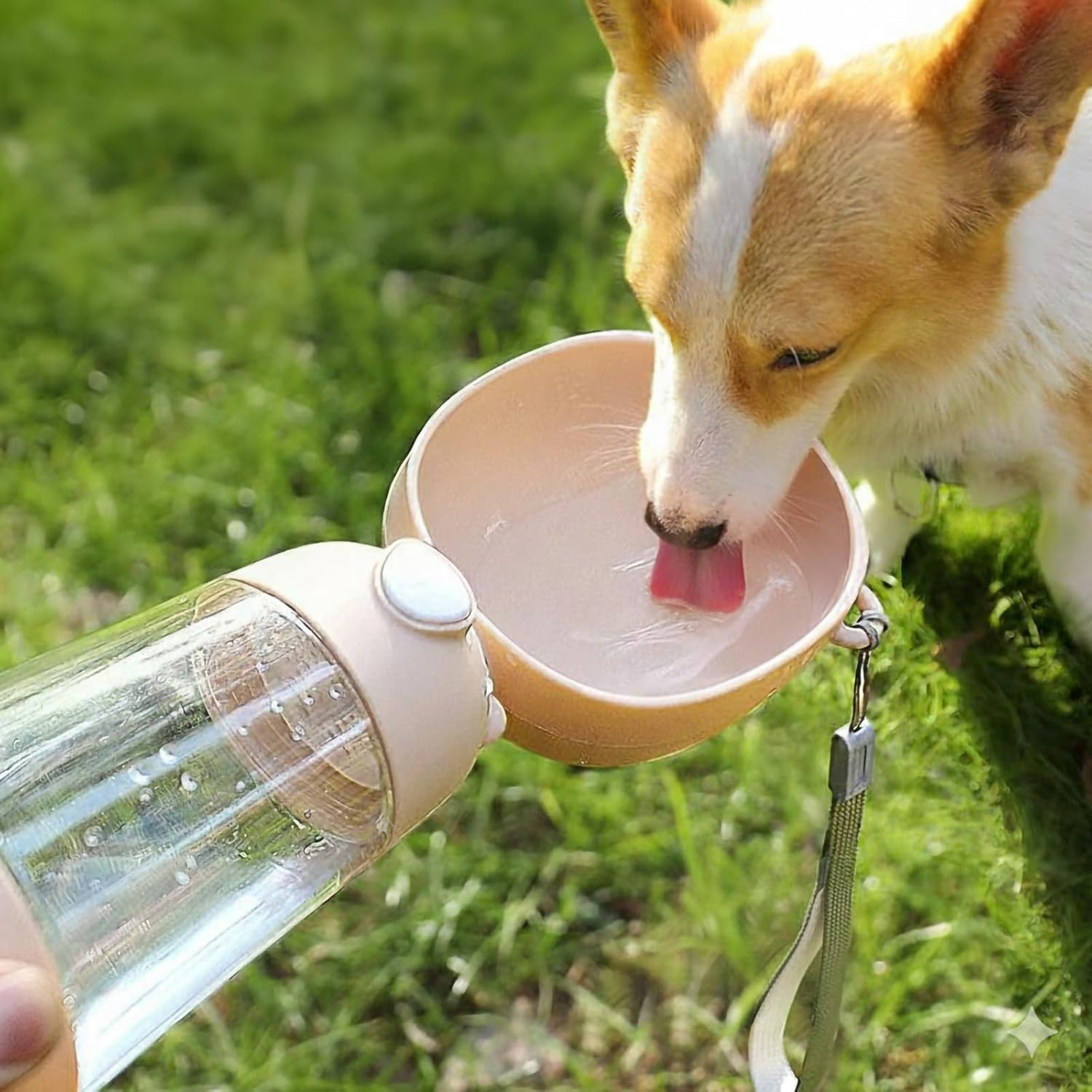 LMX Portable Dog Water Bottle, Outdoor Pet Water Bottle, Cup Dish Bowl Dispenser for Dogs Cats Walking Hiking Traveling (Beige, 400Ml+200Ml(S/M)) image number 4