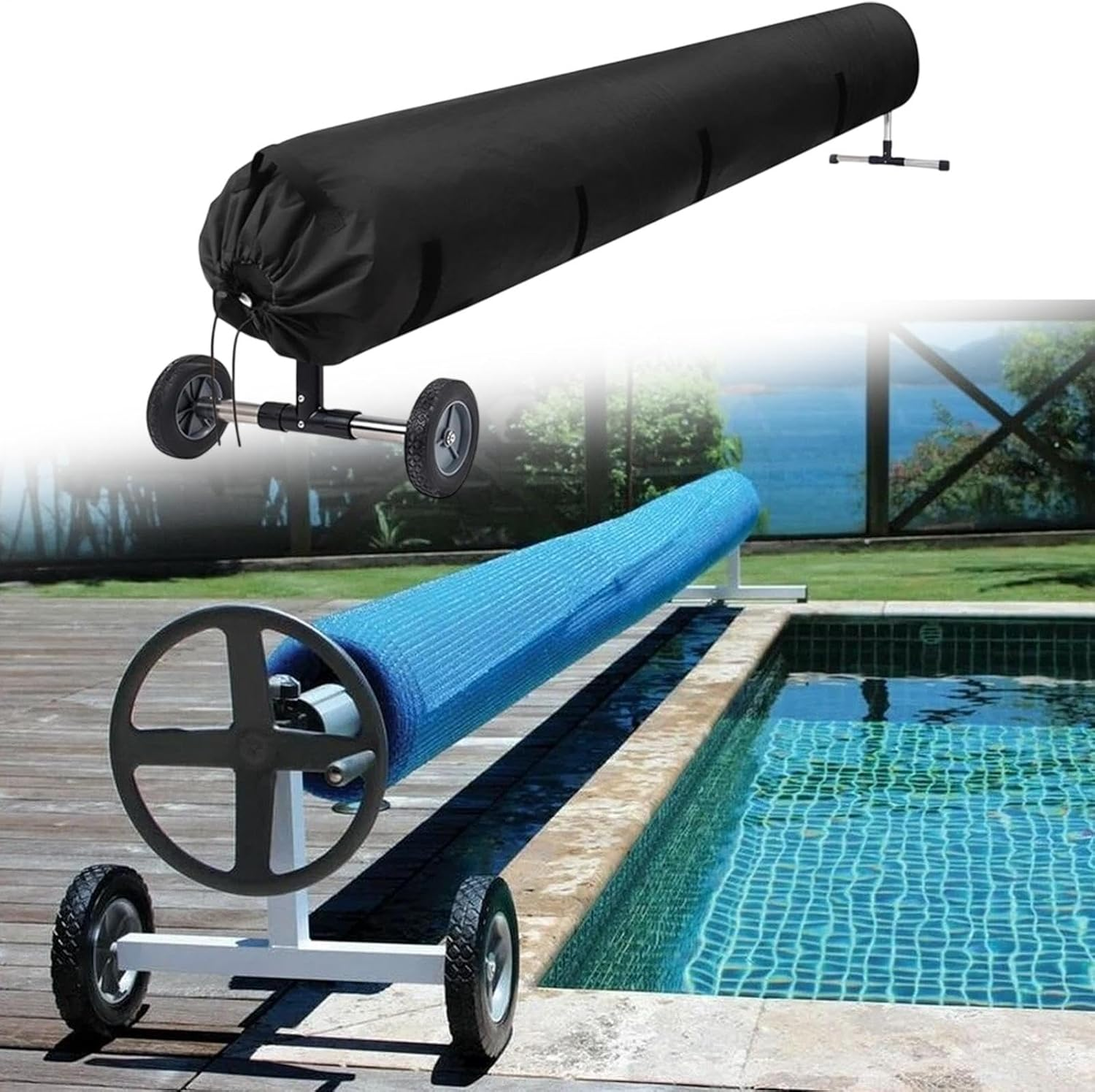 Swimming Pool Solar Roll Cover, Winter Cover, Waterproof Solar Cover, Pool Solar Blanket, Reel Cover, , Easy to Clean for Pool Accessories (16 FT: 490 Cm)