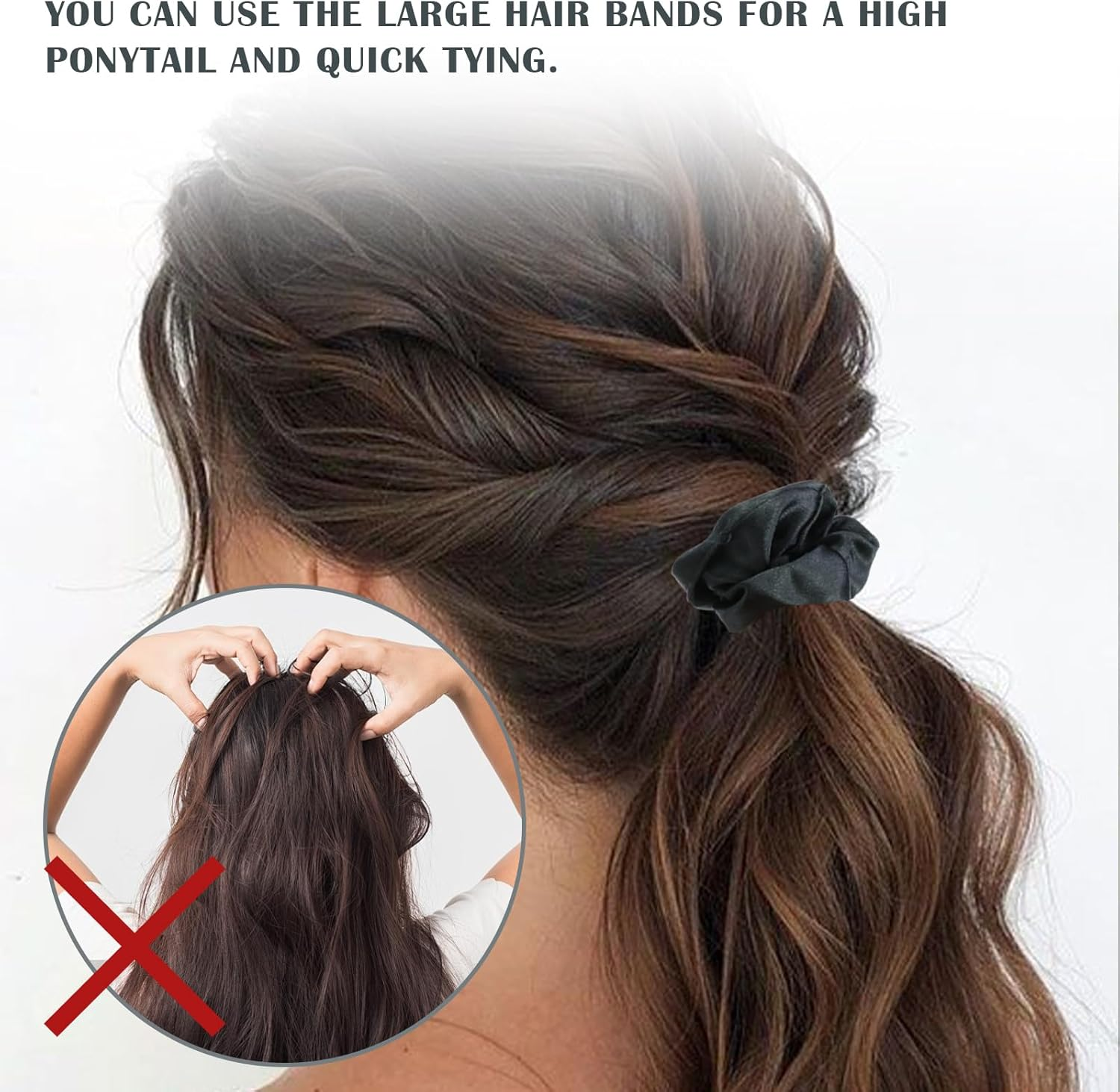 FERCAISH Pack of 5 Satin Hair Bobbles, Scrunchies Silk, Large Velvet Hair Bobbles, Elastic Hair Bands, Thick Hair Scrunchies for Women and Girls (Black) image number 5