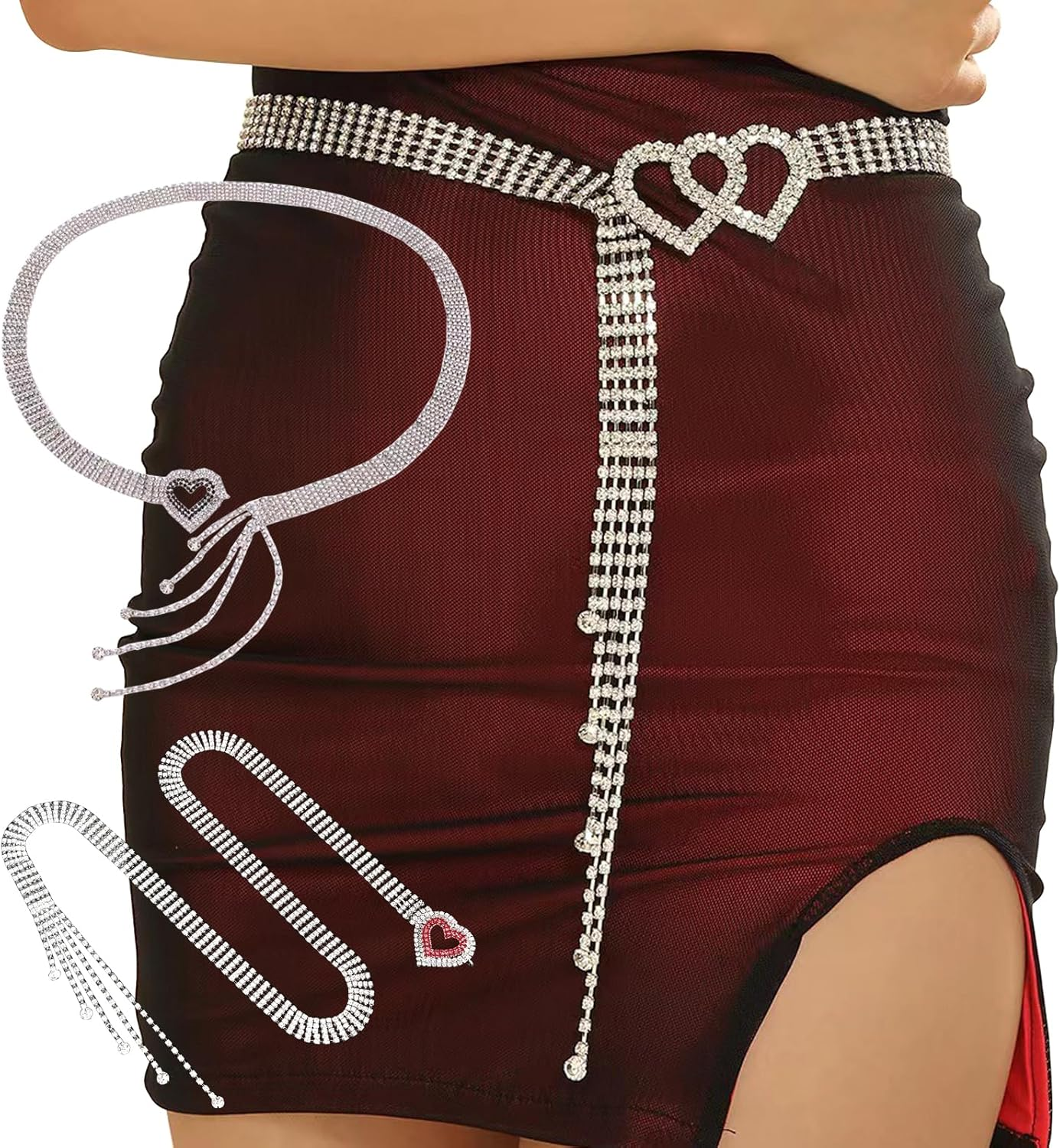 1 PCS Crystal Diamond Belt Elegant Women'S Belt Full Rhinestone Tassel Decorative Belt Heart Shaped