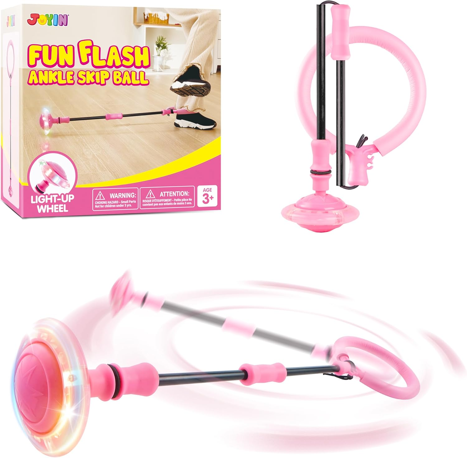 JOYIN Pink Ankle Skip Ball with Flashing Lights, Skip Toy for Kids Indoor & Outdoor, Flashing Swing Ball Foldable Sports Toy, Birthday Gifts Kids 3 4 5 + image number 3