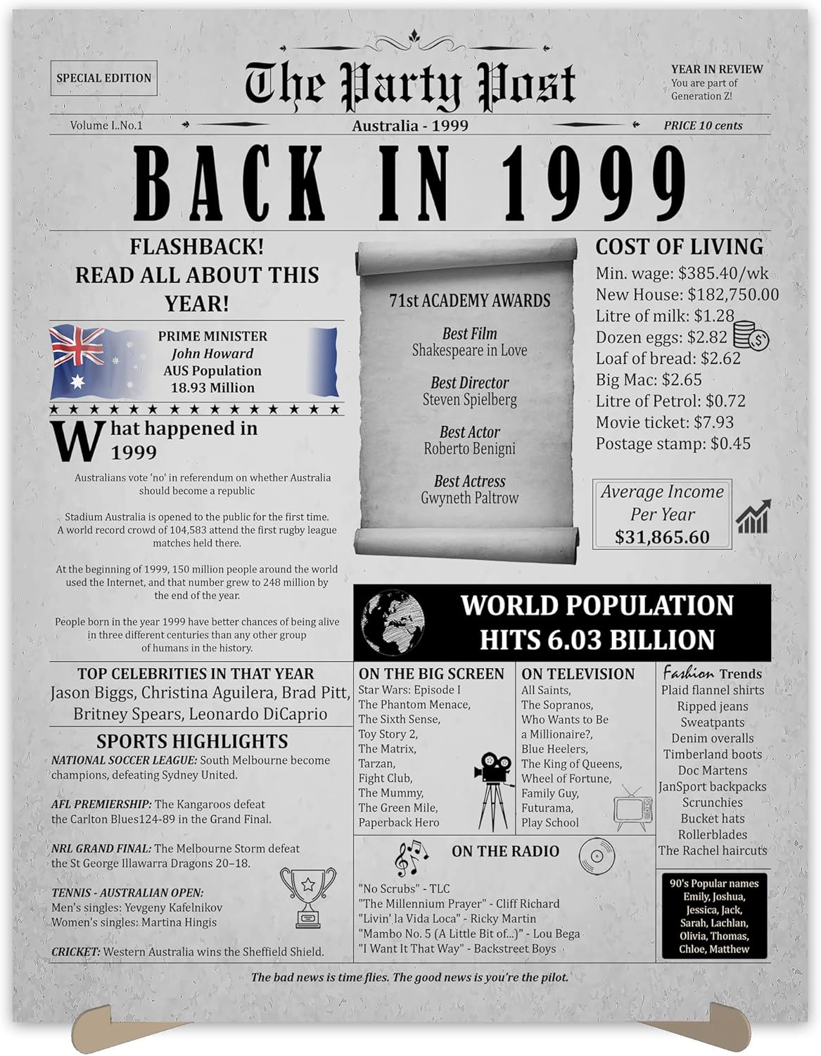 26Th Birthday Party Decorations Poster - 26 Years Ago Anniversary Card for Women and Men. Back in 1999 Home Decor Supplies for Her or Him Turning 26 Years Old. Size A3 Birthday Retro Card image number 6