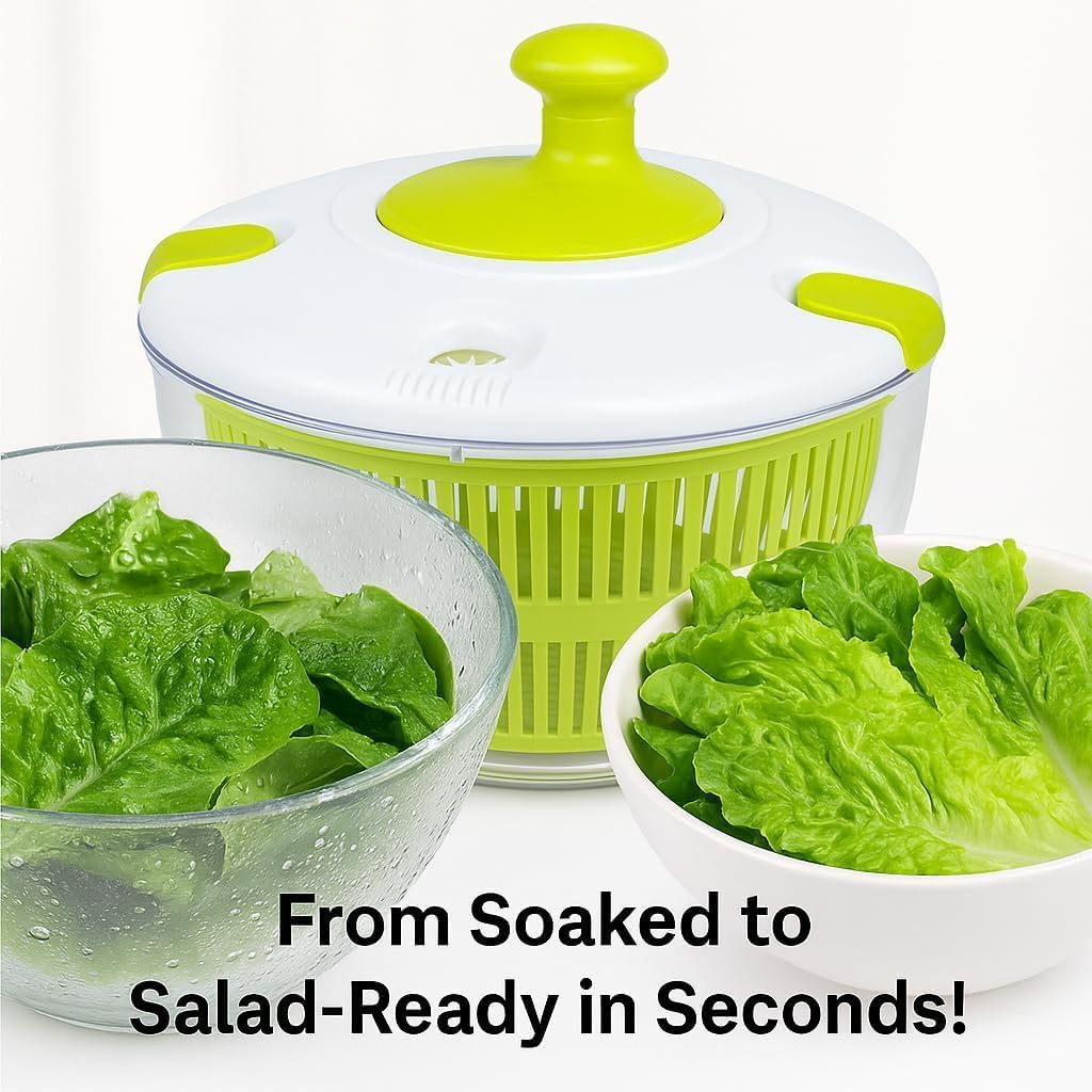 Large 5L Salad Spinner for Lettuce & Greens &ndash; Vegetable Washer & Dryer Easy Spin & Drain with Colander Bowl Fresh Salad Maker & Fruit Cleaner