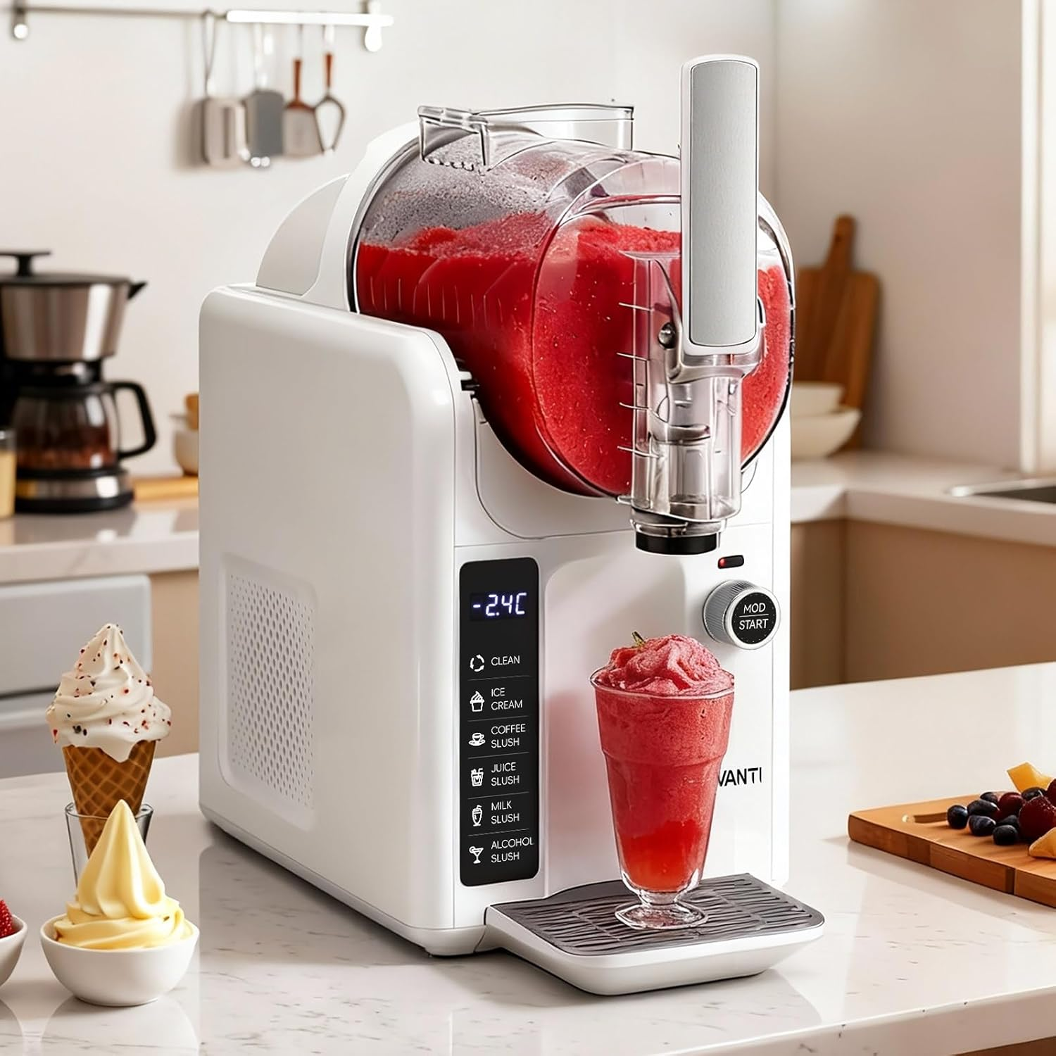Devanti Slushie Machine Australia & Ice Cream Maker, 2L Large Slushie Maker, 20-Min Fast Cooling & One-Touch Cleaning, Ideal for Homemade Cocktails, Smoothies, Soft Ice Cream & Milkshakes, White image number 3