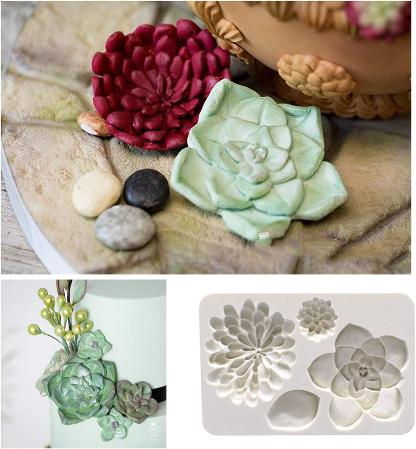 2PCS Fondant Mold Succulent Silicone Fondant Mold Fern Fondant Mold Succulent Leaves Silicone Candy Molds Cake Decoration Molds Gumpaste 3D Silicone Molds for Polymer Clay, Cupcakes, Resin Sugarcraft image number 6