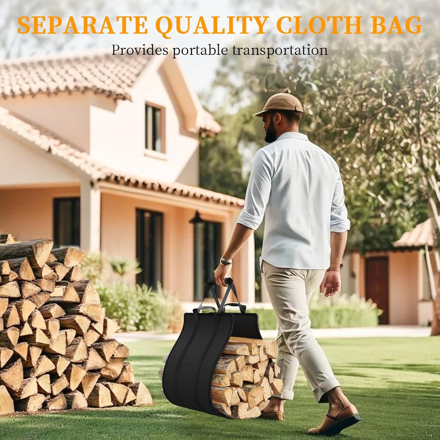 Elbourn Firewood Rack, 24 Inch Indoor Fireplace Log Holder with Carrier, Thickened Metal Rustproof Wood Storage Rack image number 3