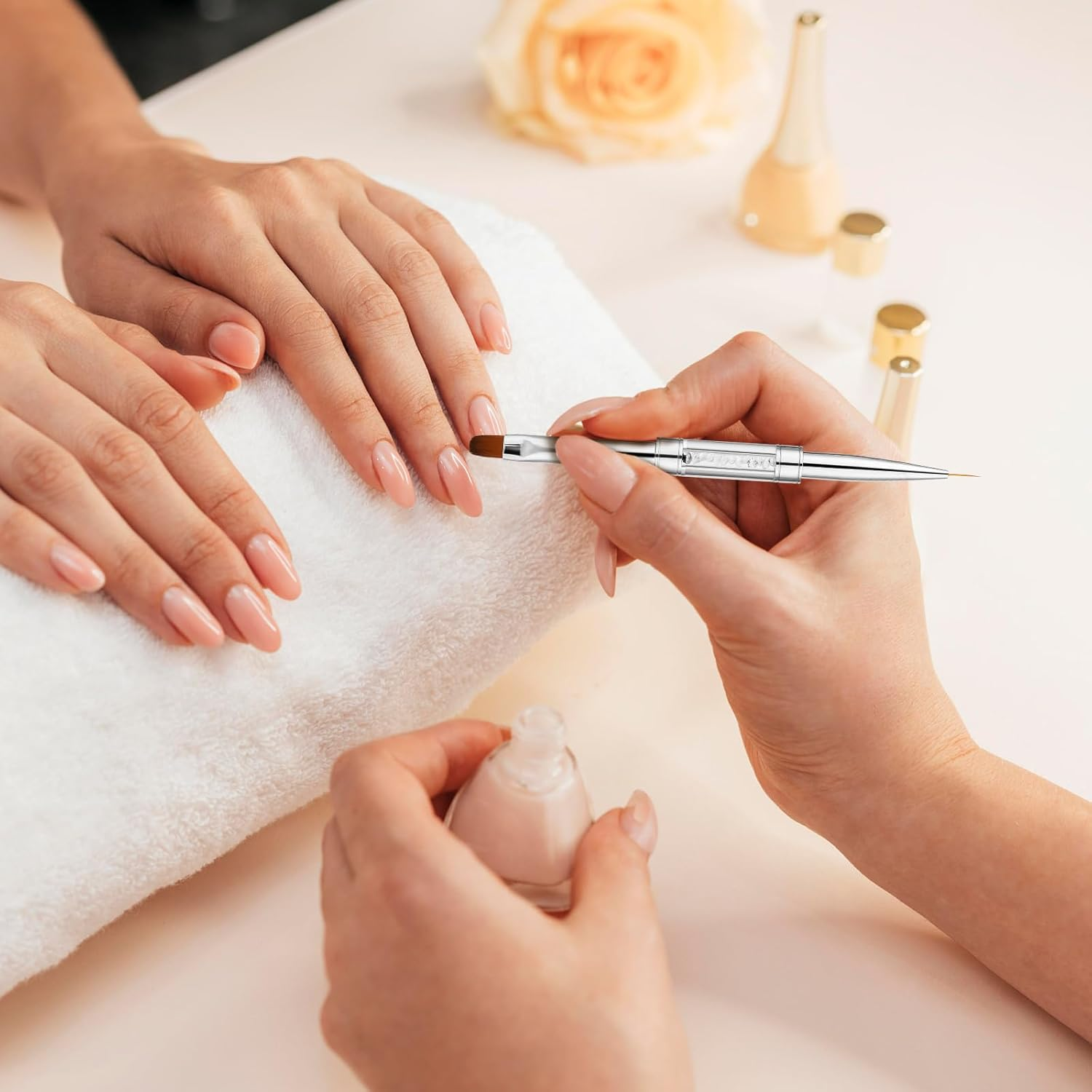 2Pcs Dual-Ended Nail Design Brush Builder Gel Brush Rhinestone Handle UV Gel Nail Brush Thin Nail Brush Set Nail Liner Brush Striping Nail Art Brushes for Nail Art Design - White, Black image number 6