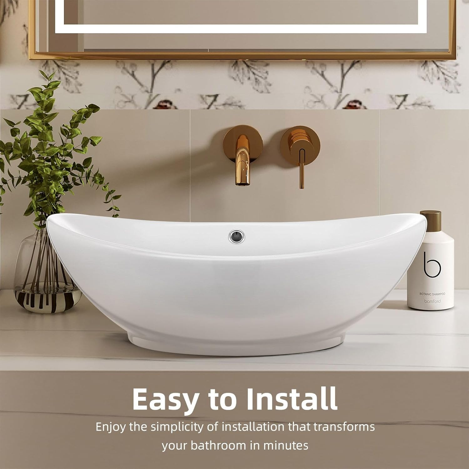 Luxsuite Bathroom Sink Vanity Washing Basin Oval Vessel Ceramic above Counter Hand Wash Bowl Toilet Countertop White image number 3