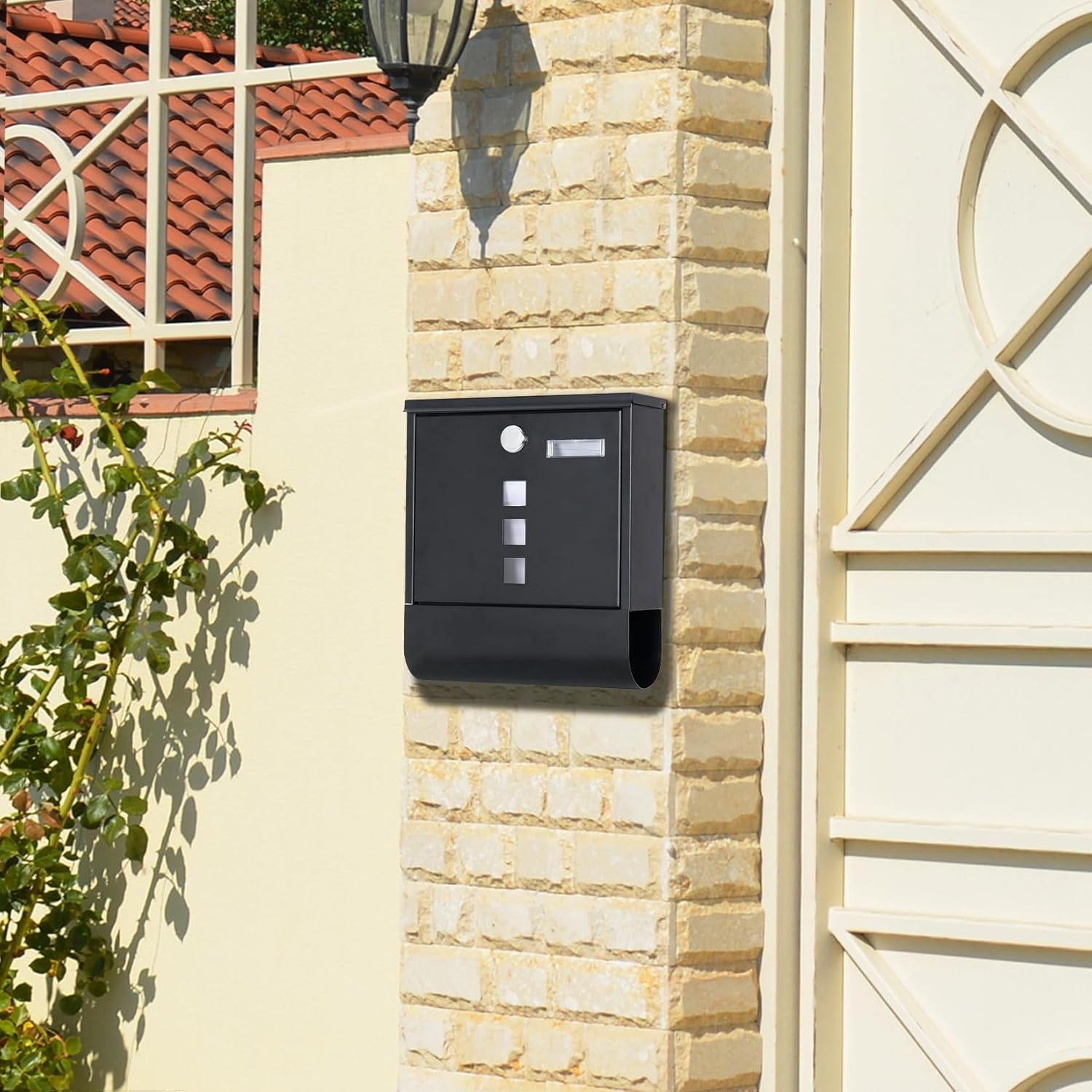 Wall Mounted Letter Post Box: outside Letterbox with Lock and Viewing Window Outdoor Mail Postbox Name Holder Newspaper Compartment 30.5 X 9.5 X 33.7 Cm image number 2
