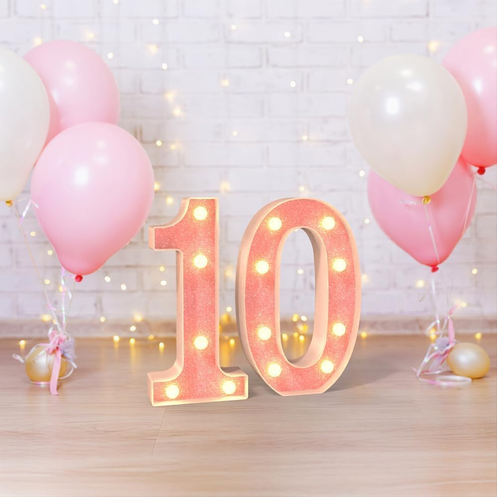 Light up Number,Pink Glitter Number 1 Sign, Night Lights, 21.8Cm LED Lighted Digit for Birthday Parties, Weddings, and Celebration Decor (1 Pack) image number 1