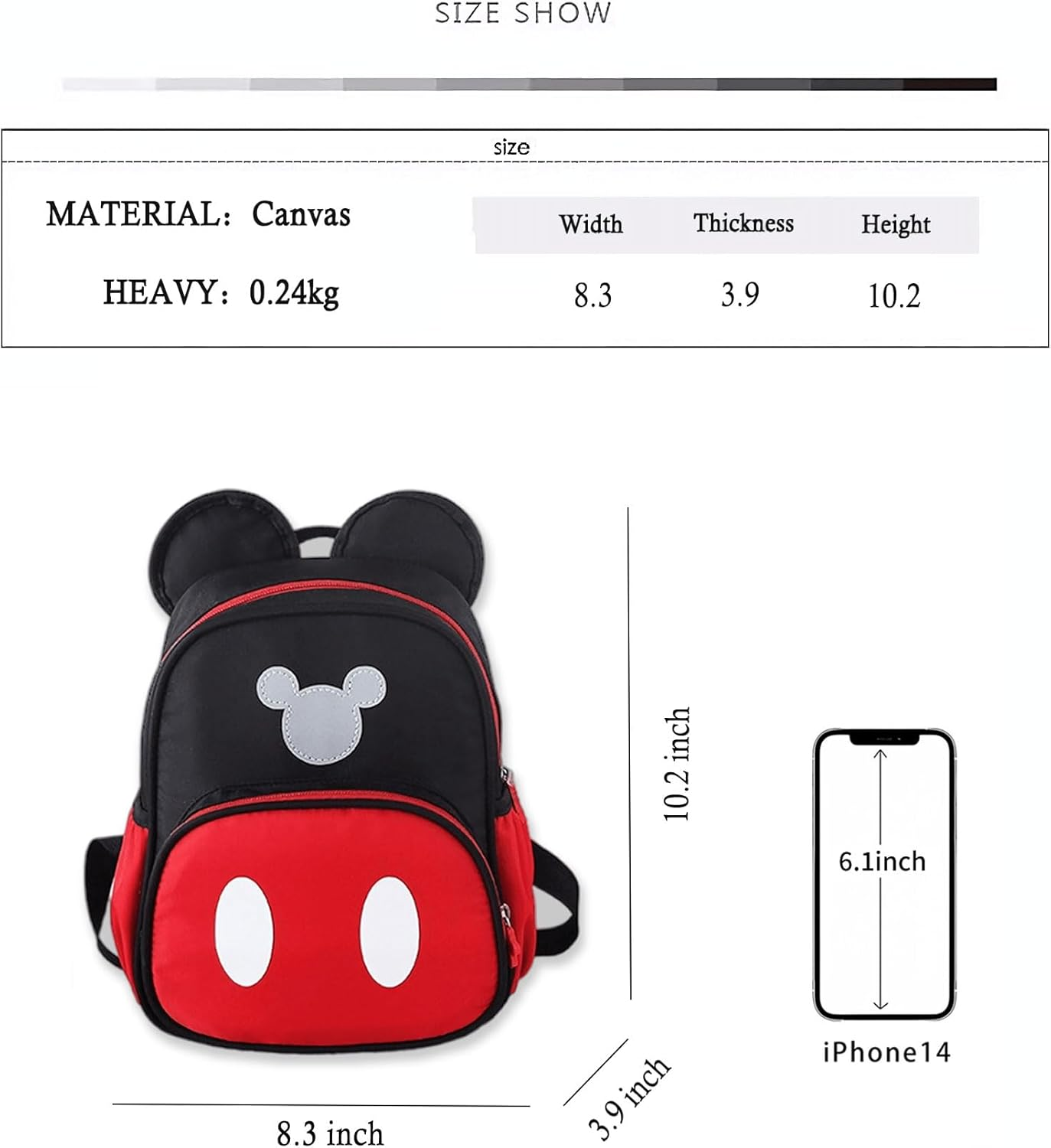 Cute Mini Backpacks, Red Cartoon Bag, Mouse Ears Bowknot Travel Daypack - Red image number 3