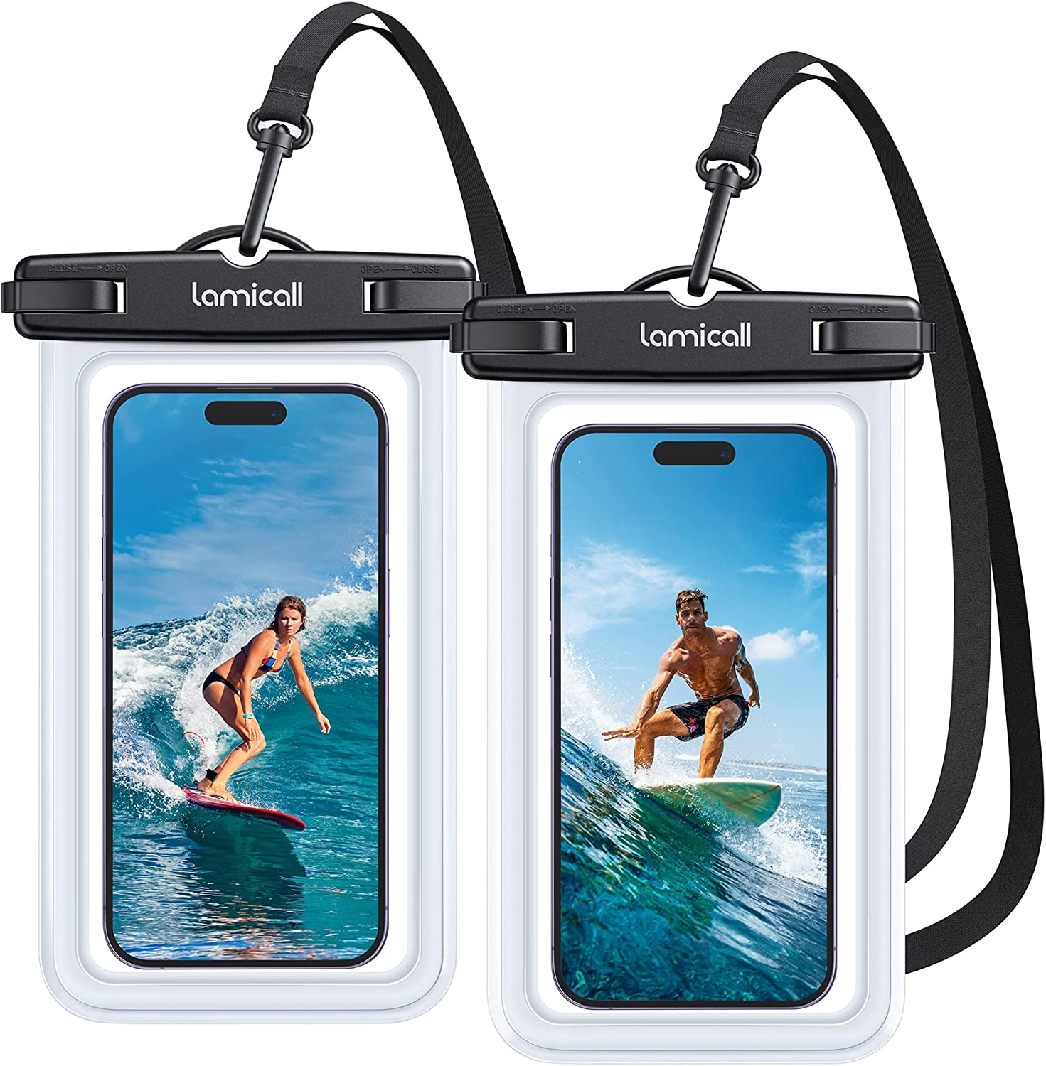 Lamicall Waterproof Phone Pouch Case - [2 Pack][Easy Lock & Heavy Duty] IPX8 Water Proof Cell Phone Dry Bag for Iphone 17 Pro Max Air 16 15 14 plus 13 12 Mini 11, S25 S24, 4-7" Cellphones, Transparent